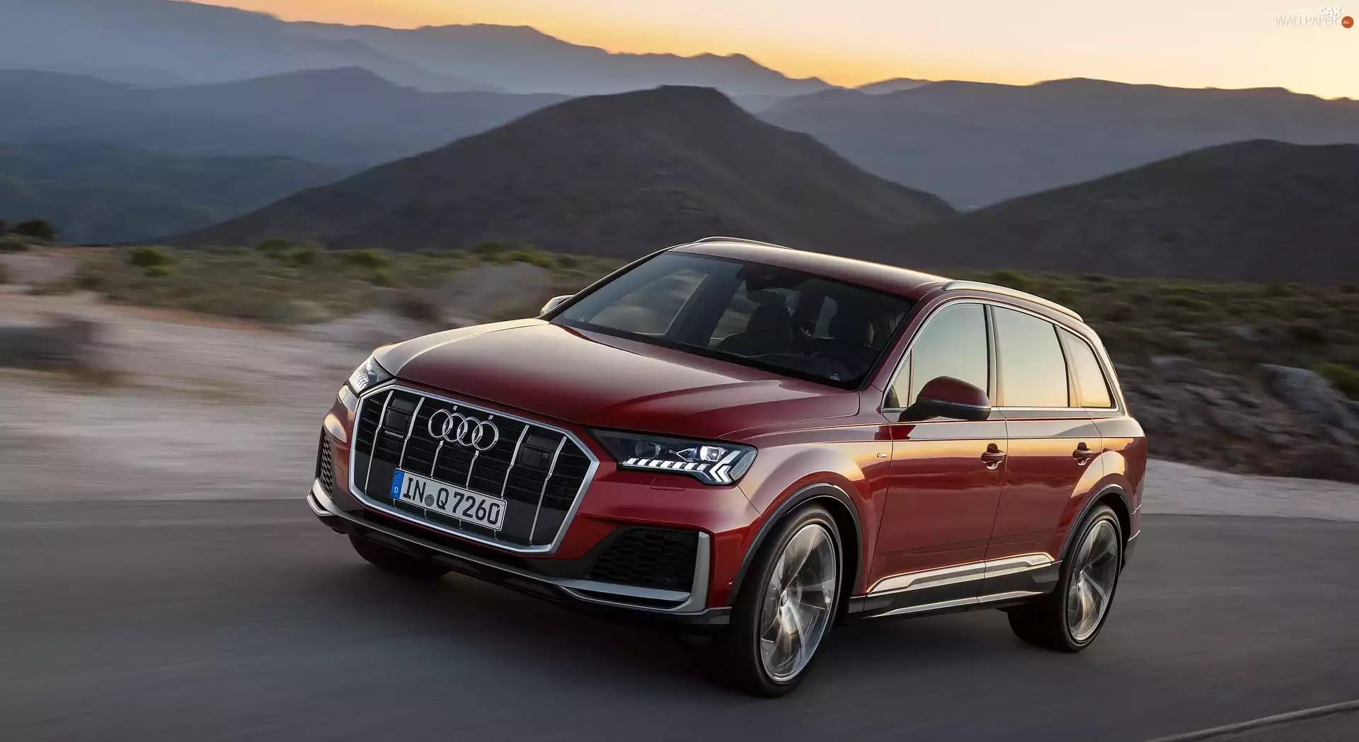 Red, Mountains, Way, Audi Q7