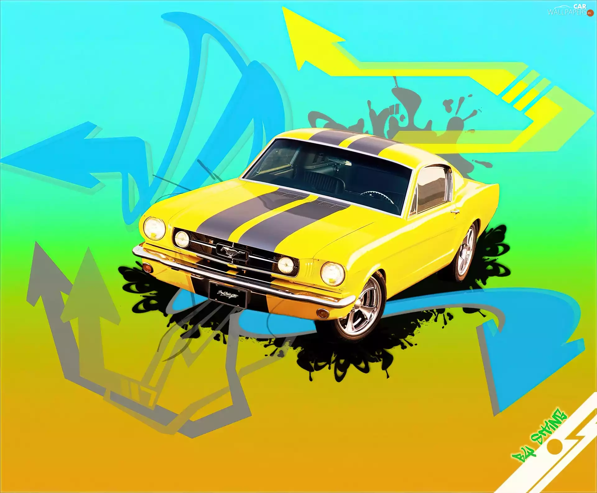 Drawing, Yellow, Ford Mustang