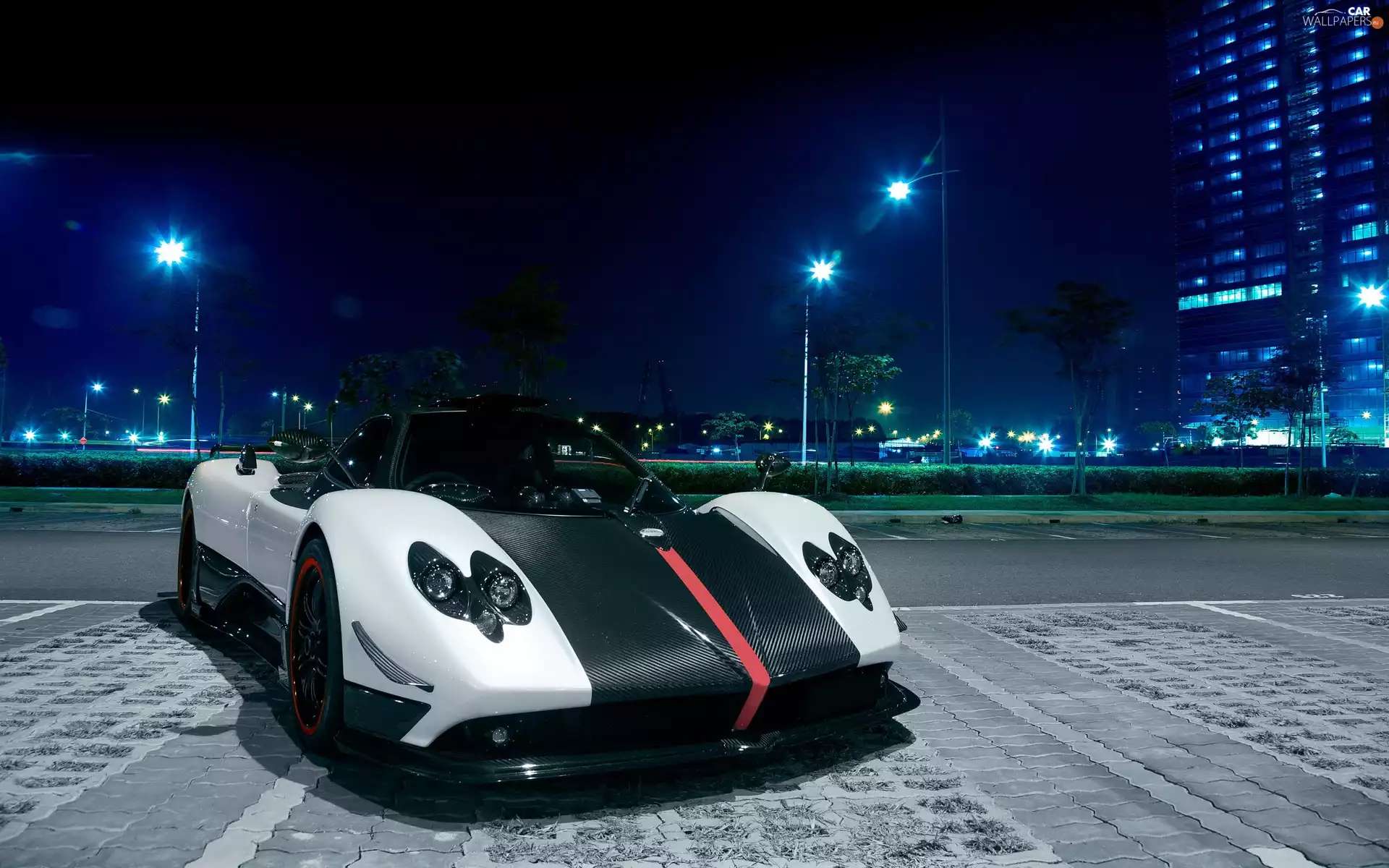 Pagani, black, Town, night, Zonda, White