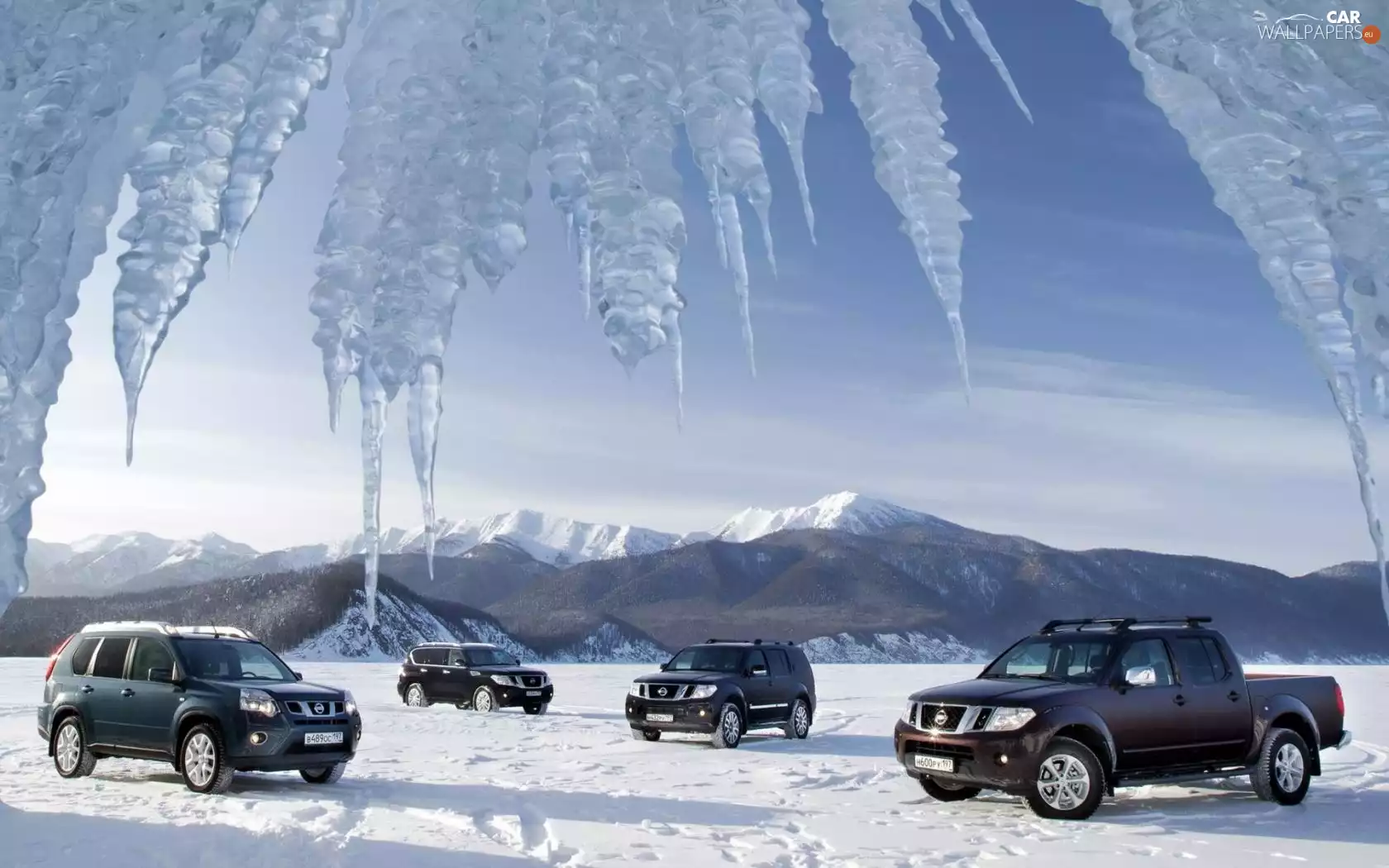 cars, Nissan, icicle, ice, Mountains
