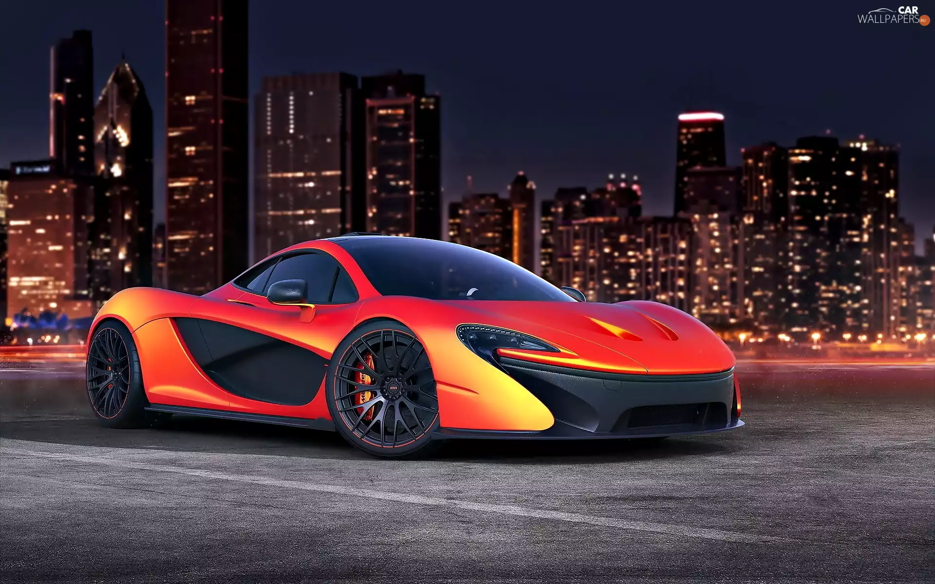 Town, Night, McLaren, P1, Sports car