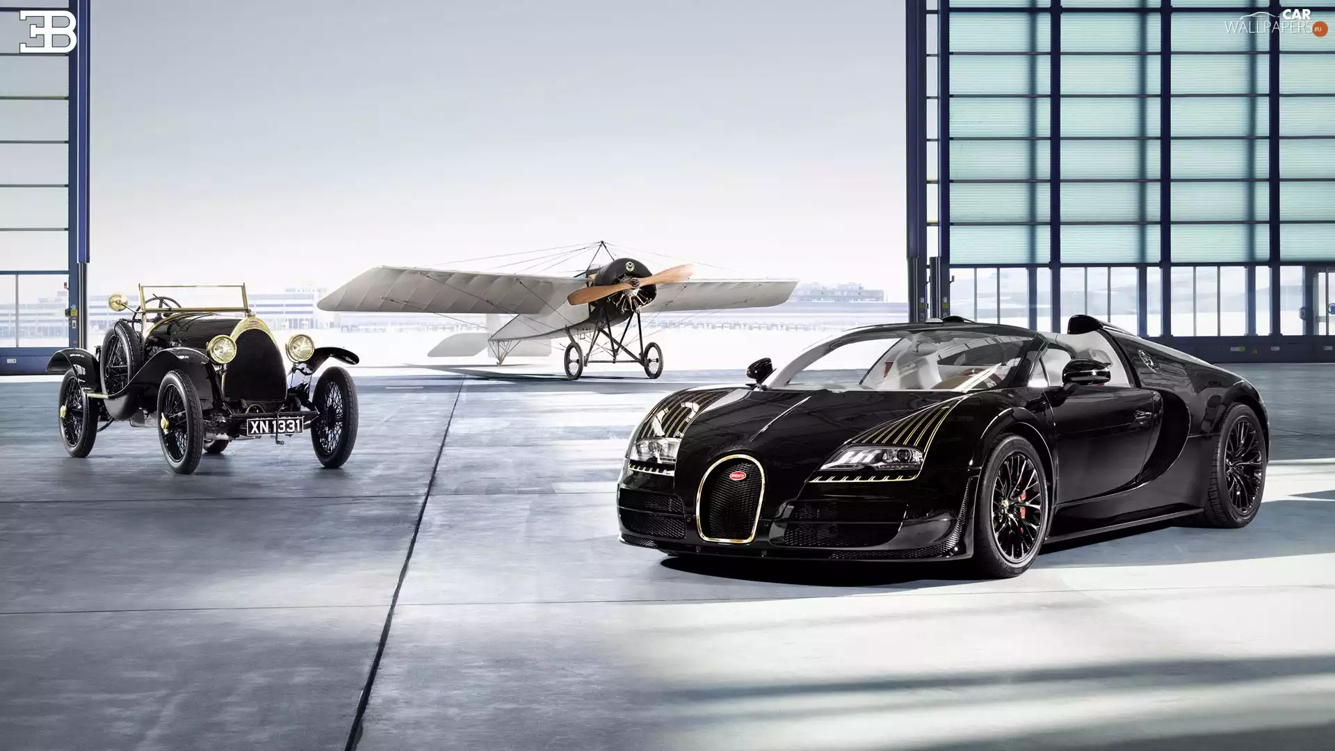 Bugatti, plane, Automobile, antique, Hangar