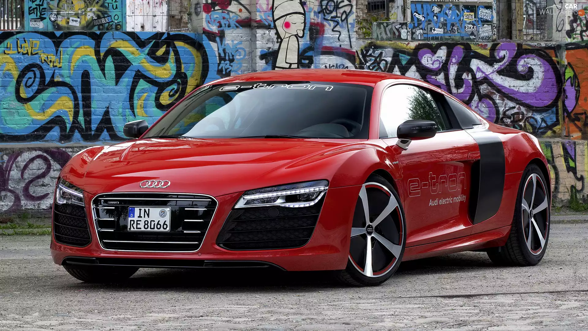 wall, Graffiti, Audi R8, coupe, Red