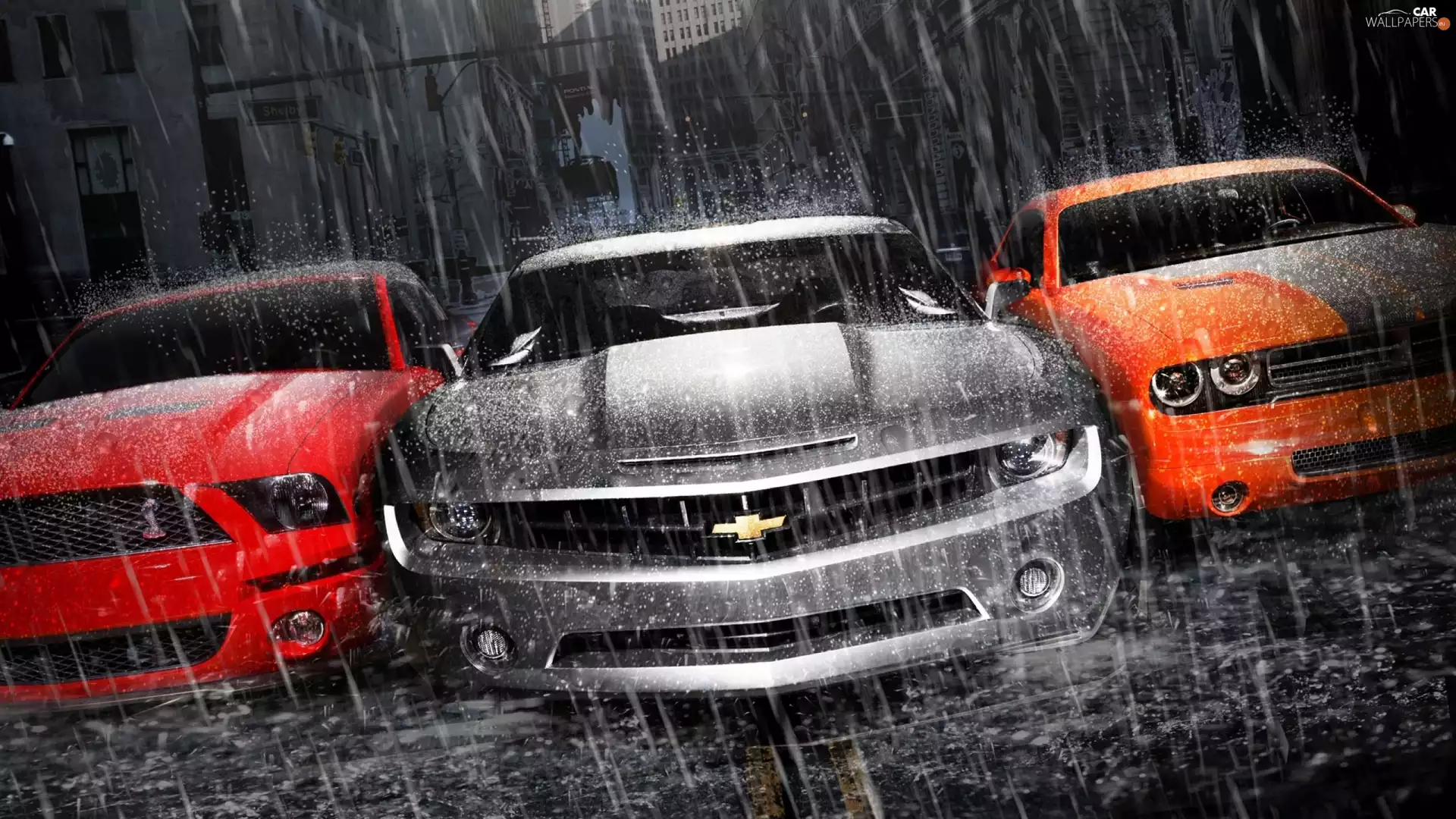 Dodge, Chevrolet, Mustang, Rain, Ford, Camaro