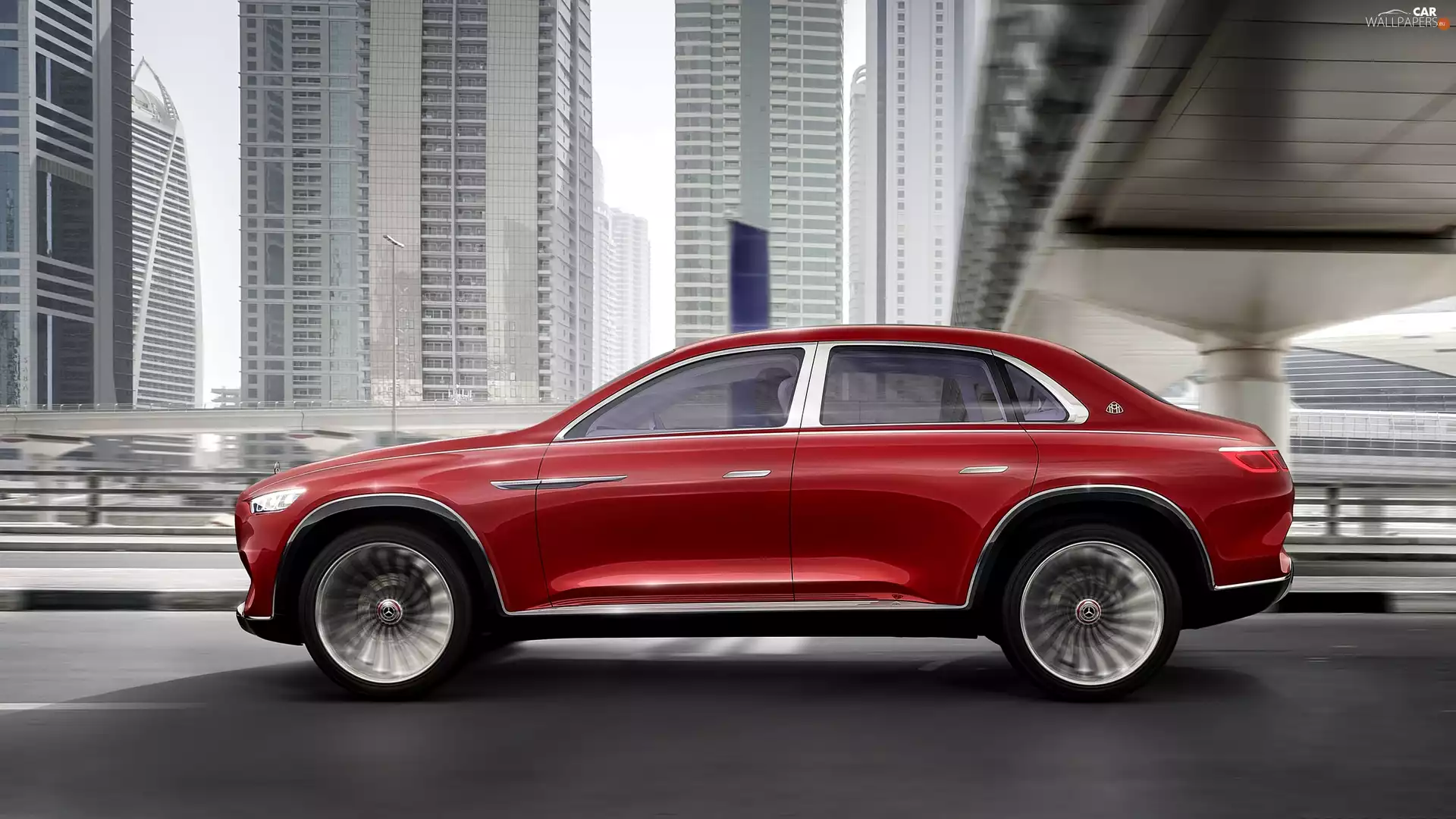 Concept, skyscrapers, Mercedes Maybach Ultimate Luxury, SUV, Red