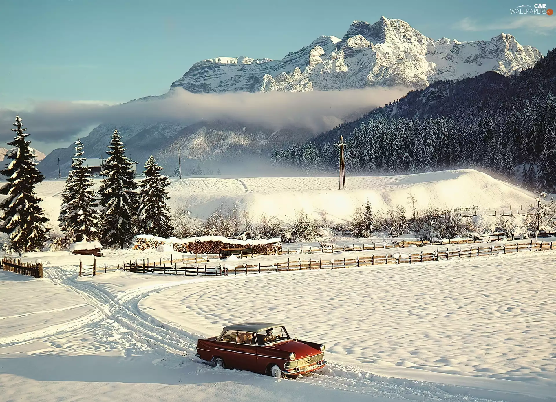 winter, Red, Opel Rekord P2