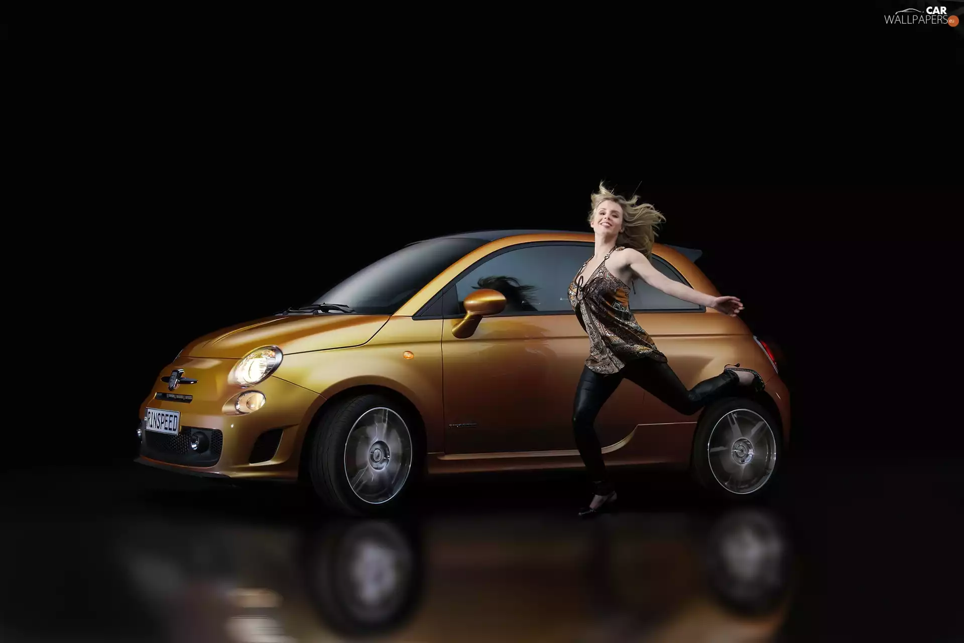 Golden, reflection, Women, Abarth 500