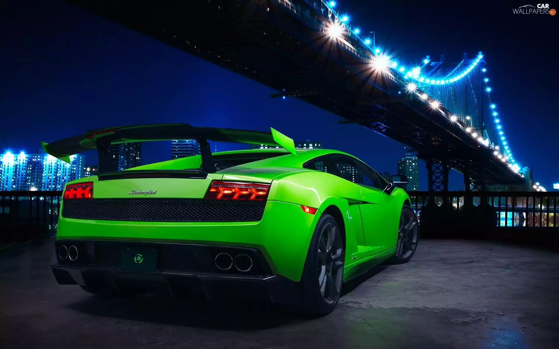 bridge, River, Gallardo, Floodlit, Lamborghini