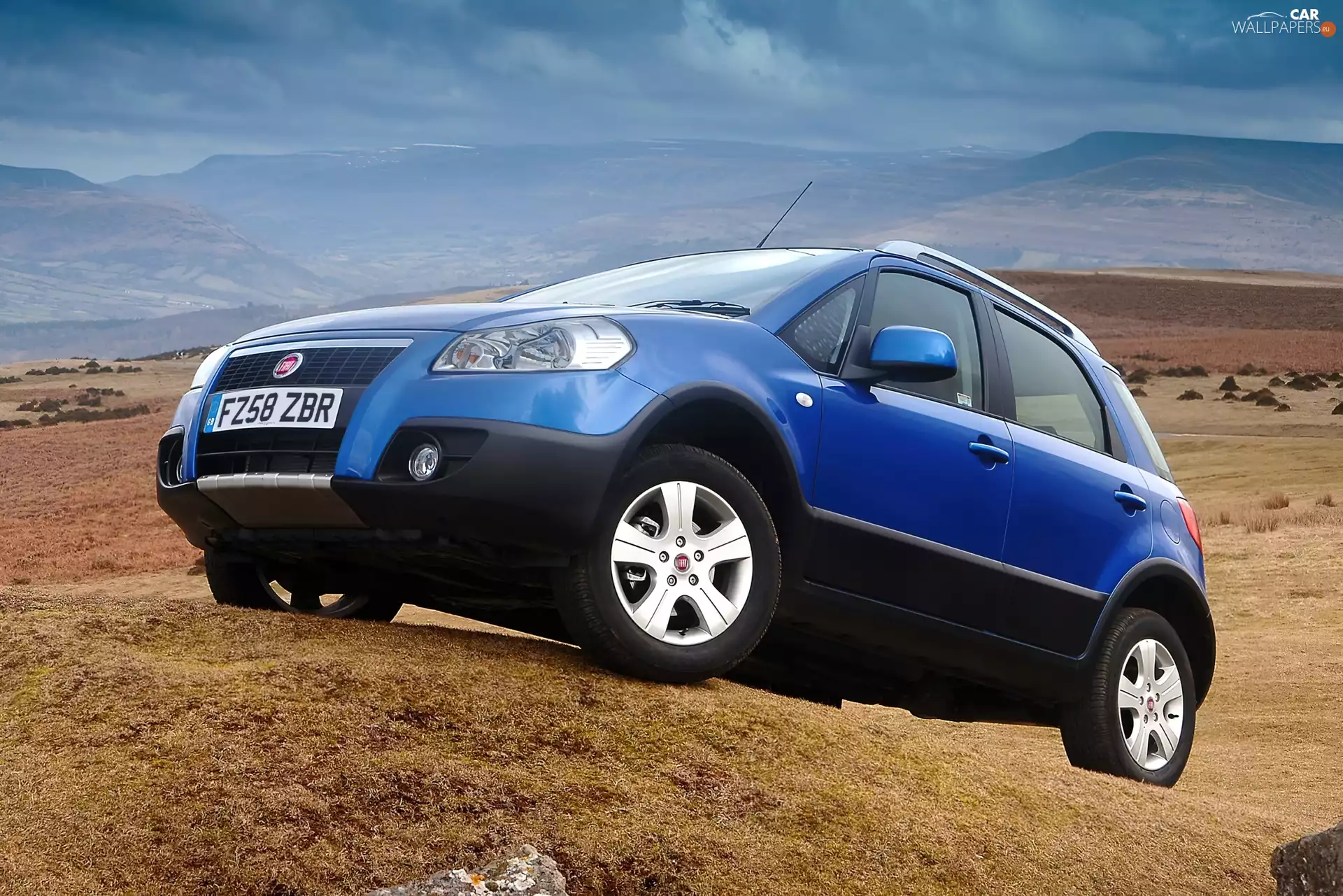 driveway, blue, Fiat Sedici