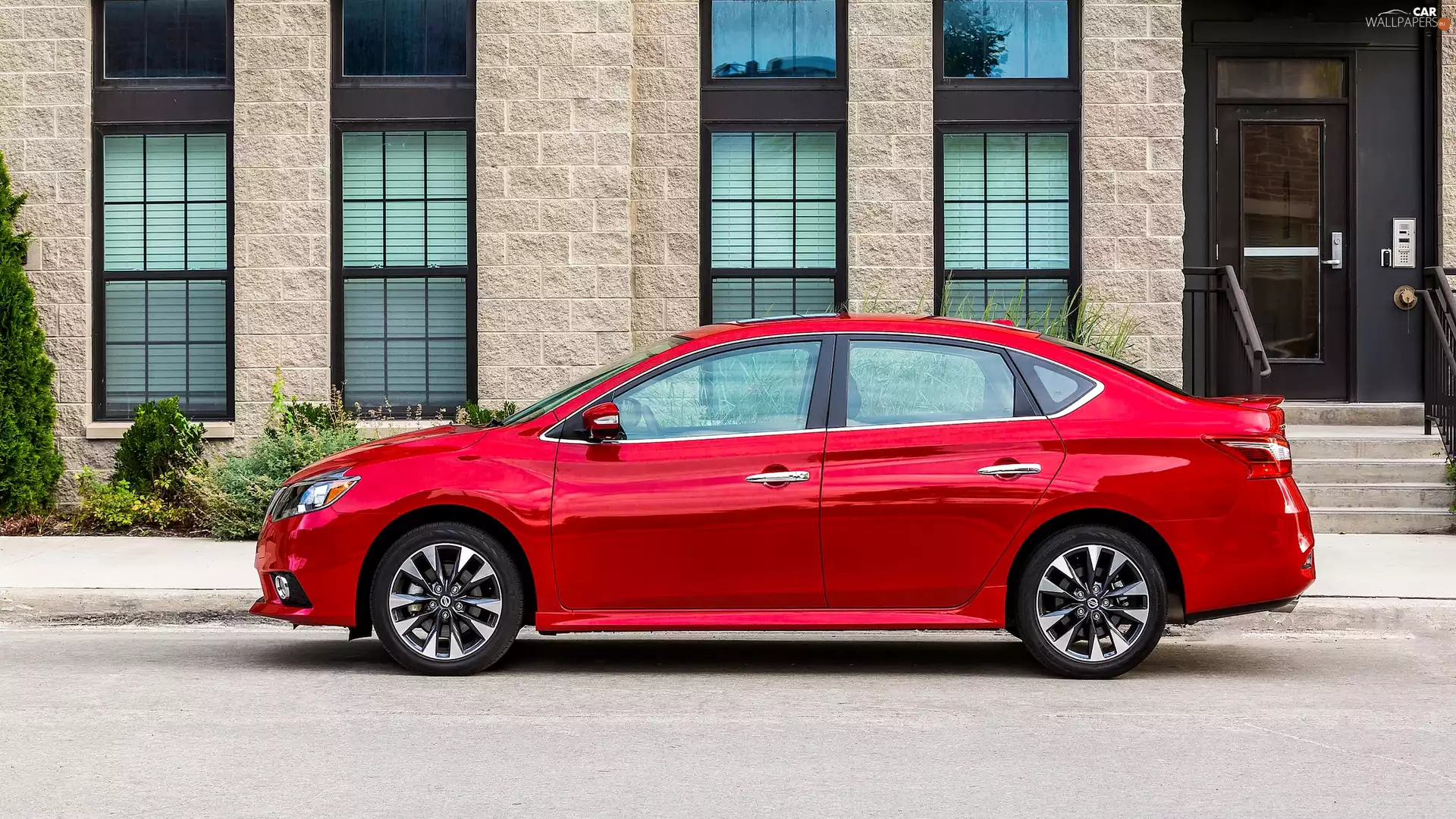 Red, side, House, Nissan Sentra
