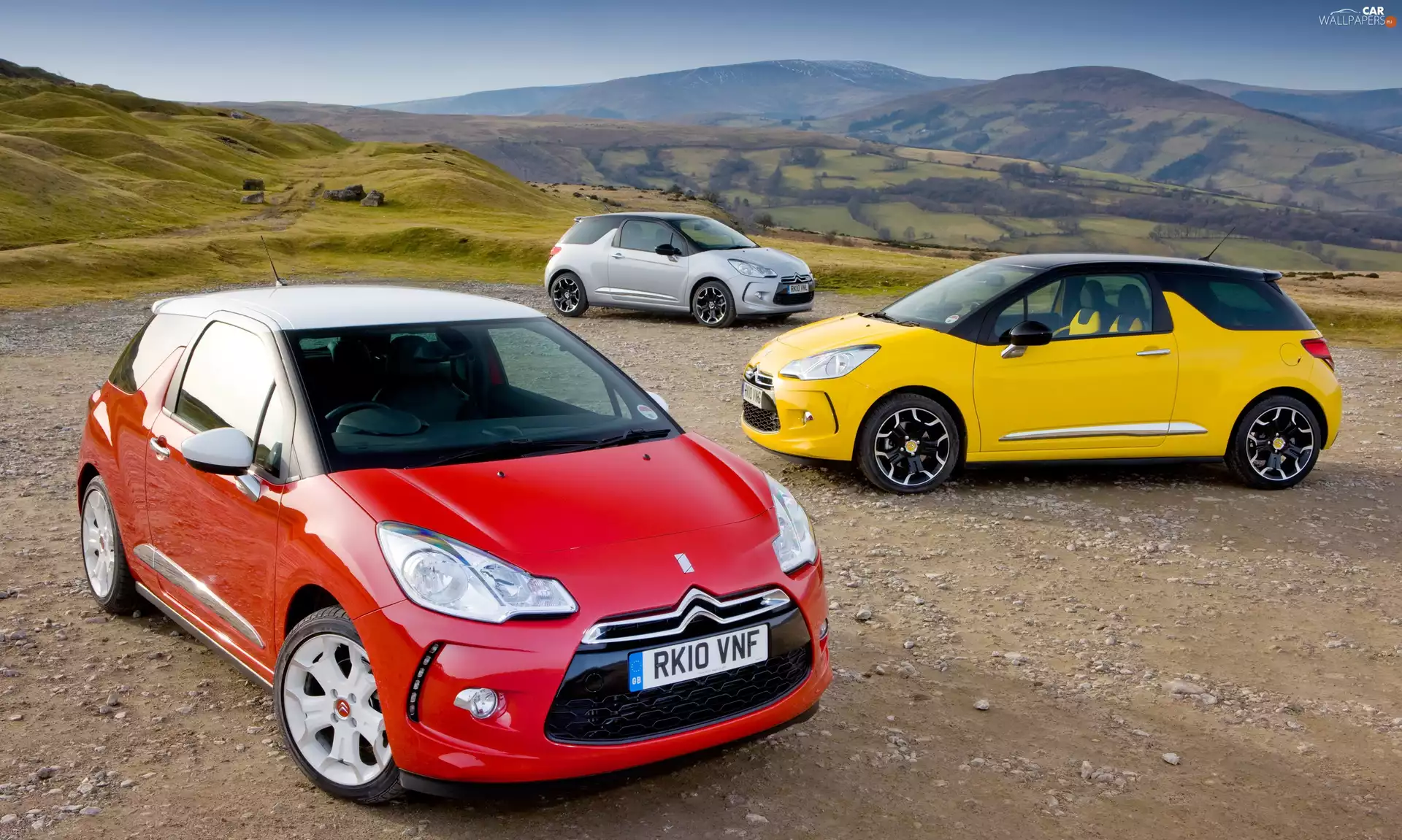 Red, silver, Citroen DS3, Yellow