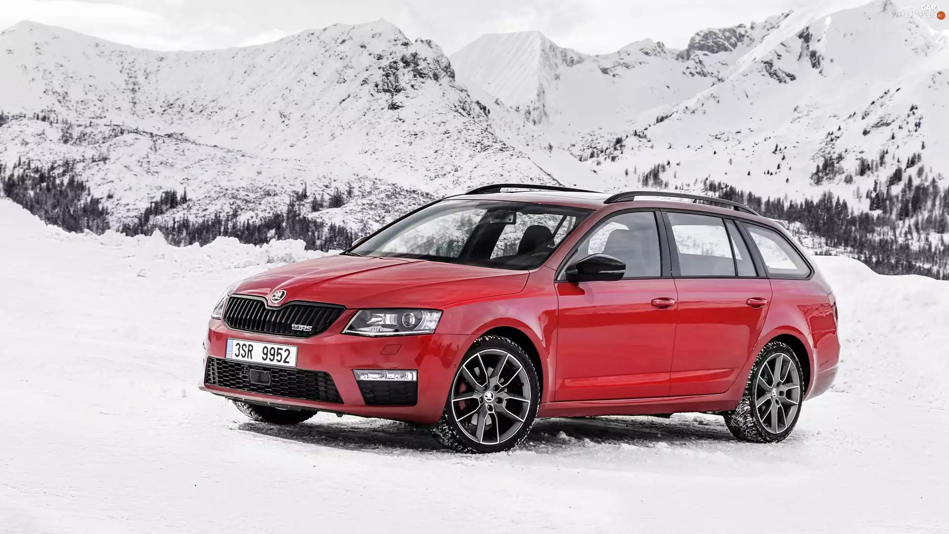 snow, red hot, Skoda Octavia VRS