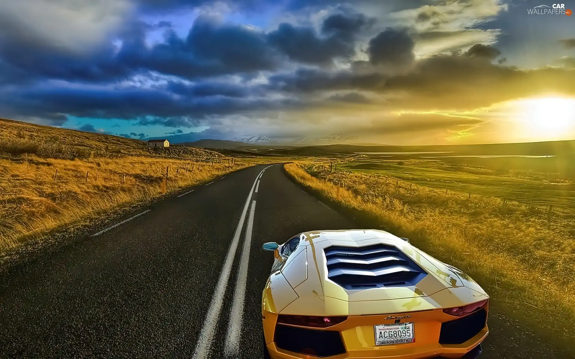 Lamborghini, Way, Sky, Aventador