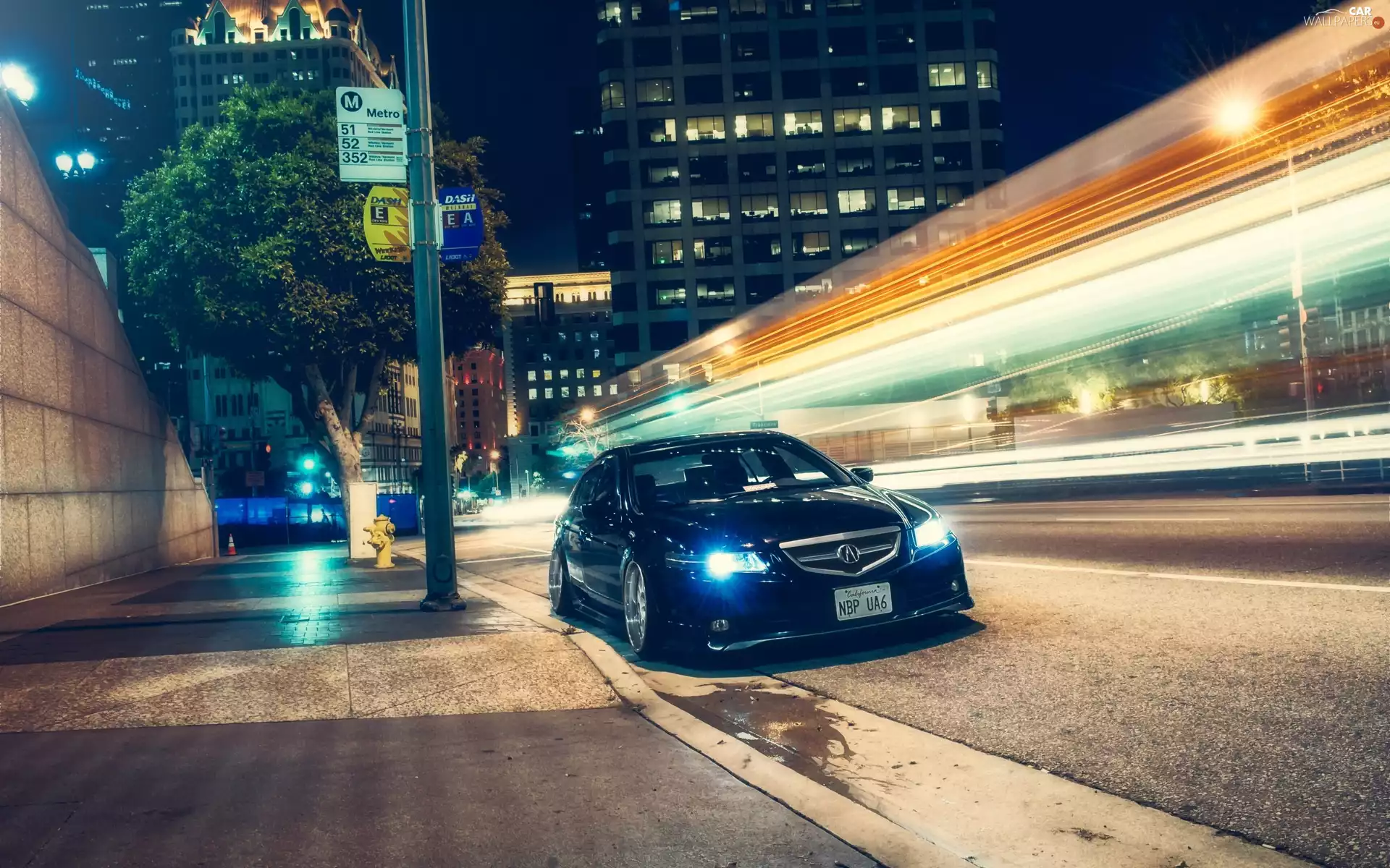 Street, Night, Town, skyscrapers, Acura TSX