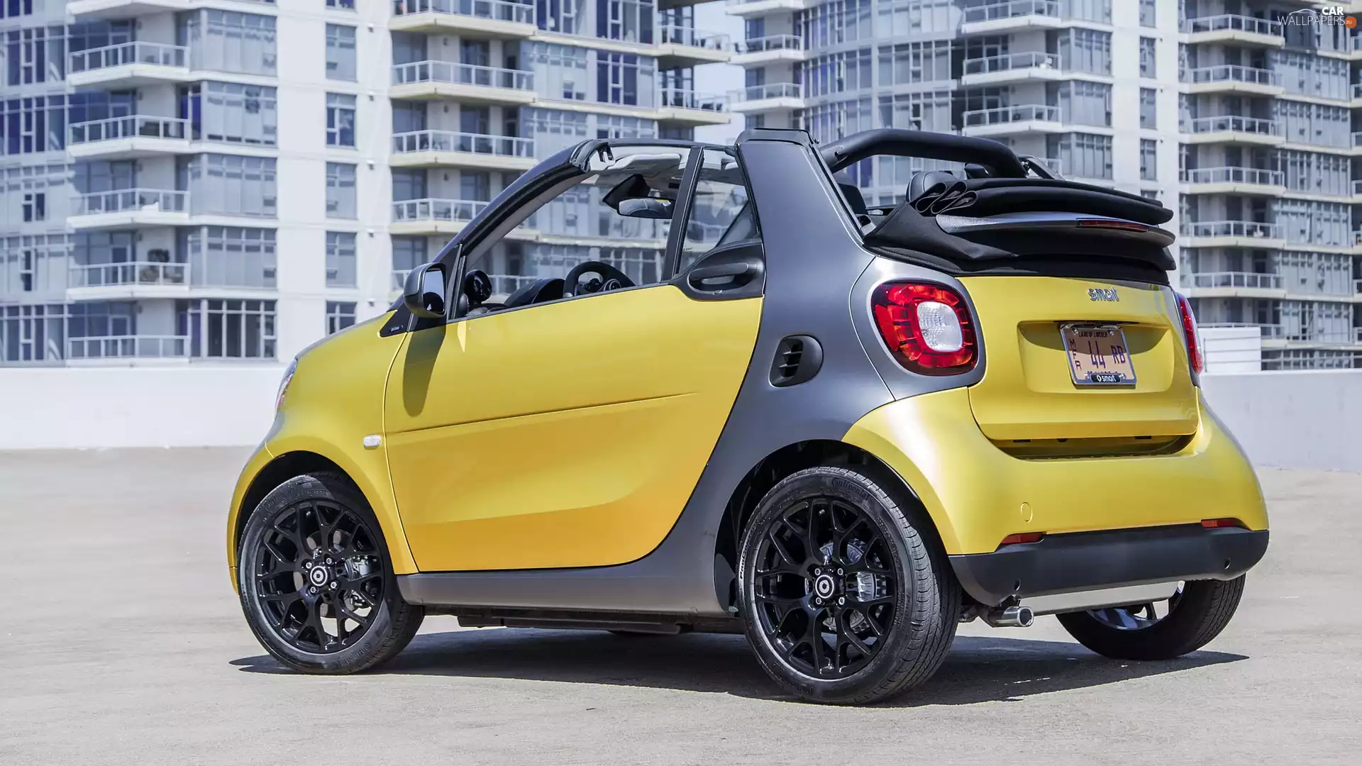 Yellow, 2017, skyscrapers, Smart Fortwo Cabrio