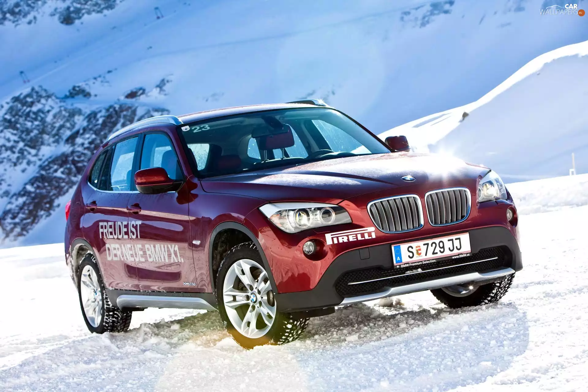 Mountains, BMW X1, snow
