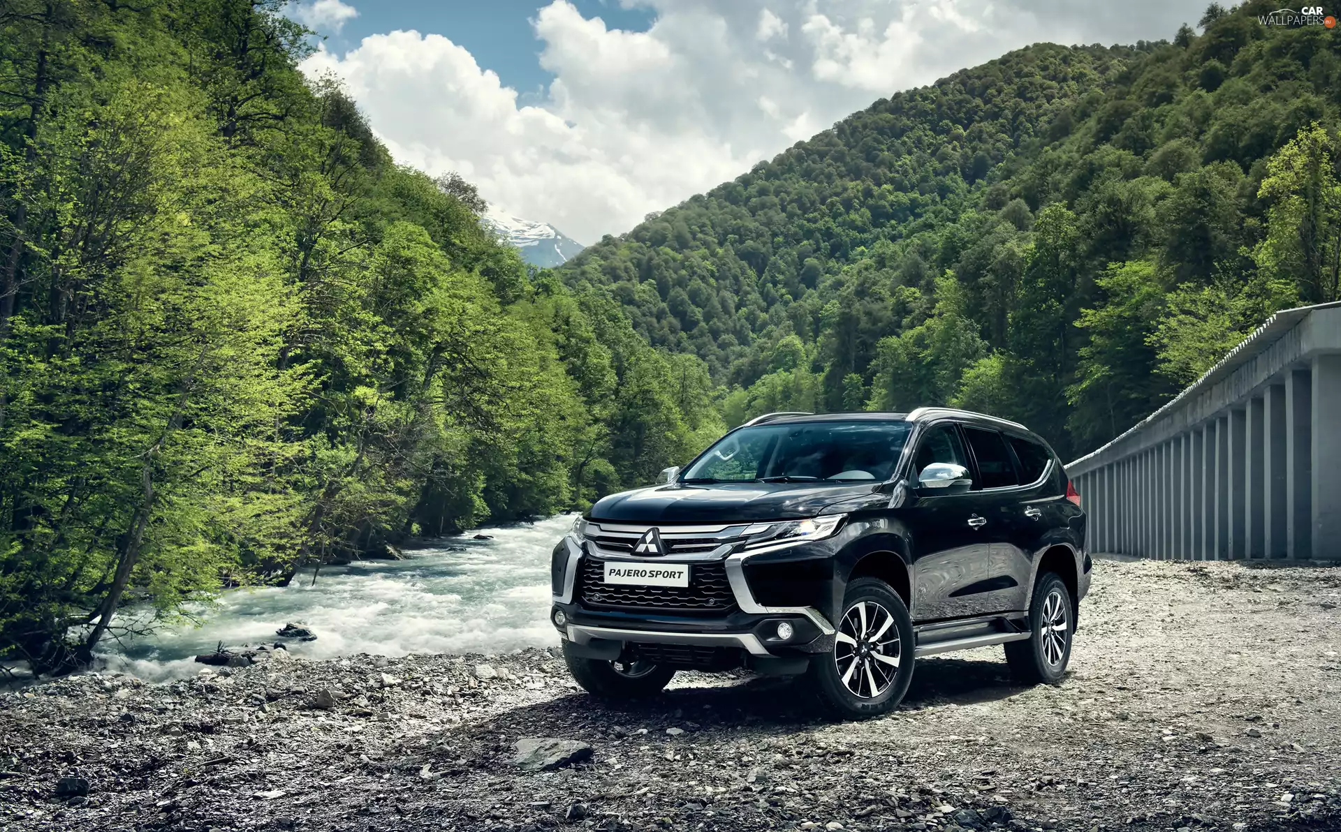 2017, Black, forest, River, Way, Mitsubishi Pajero Sport