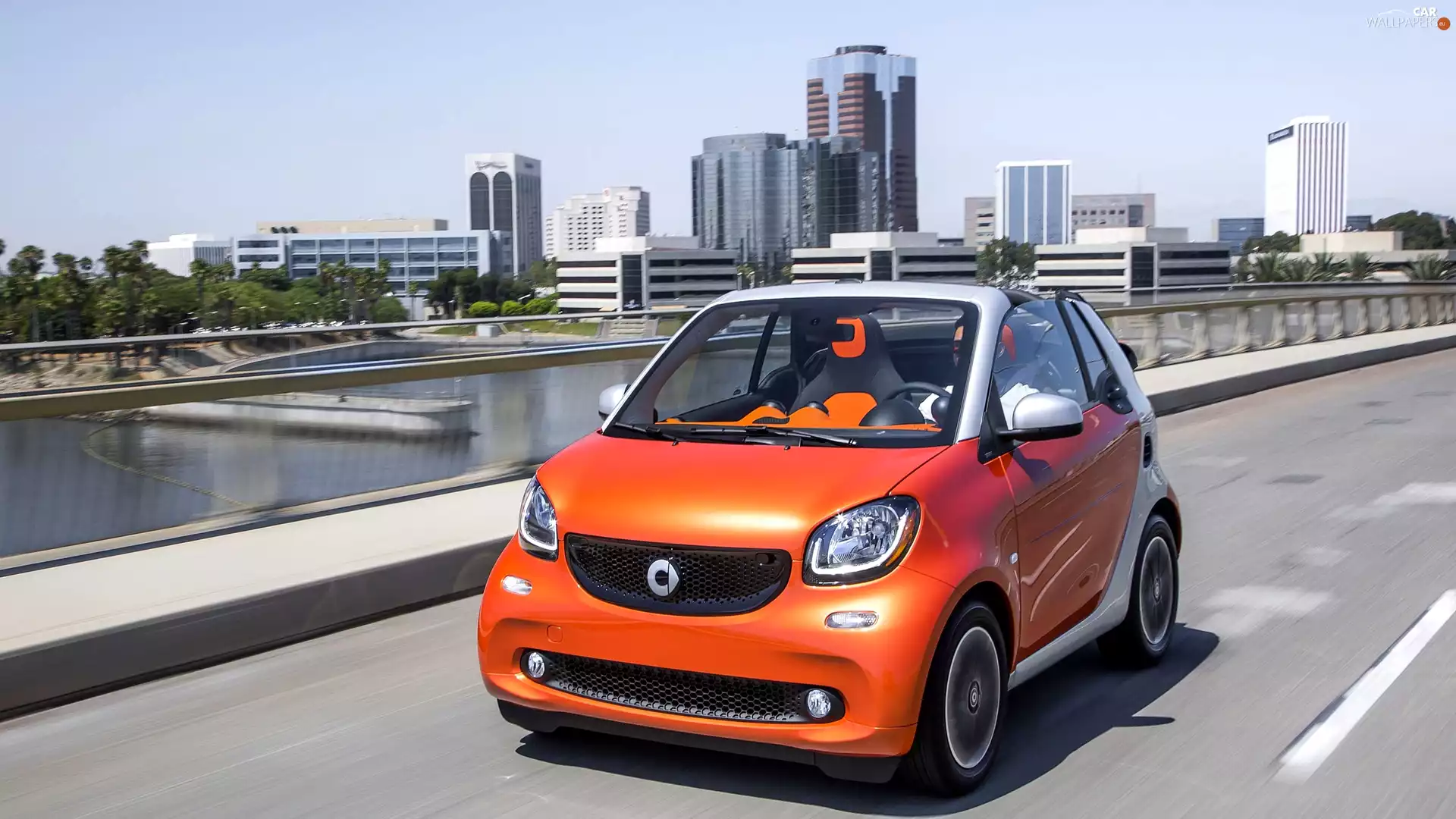 Smart Fortwo Cabrio, Street, skyscrapers, 2017
