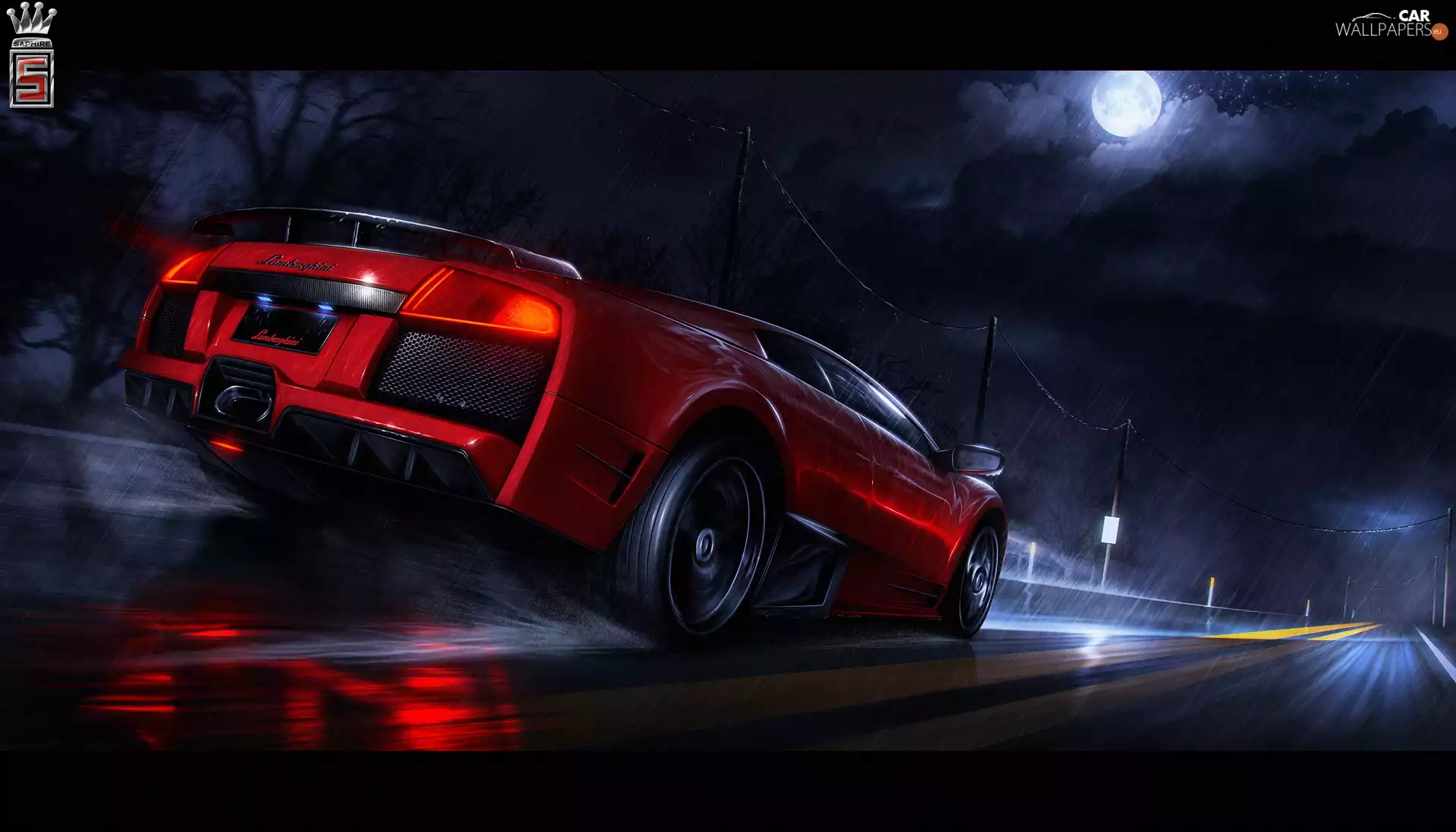 Red, Street, Night, Lamborghini Murcielago