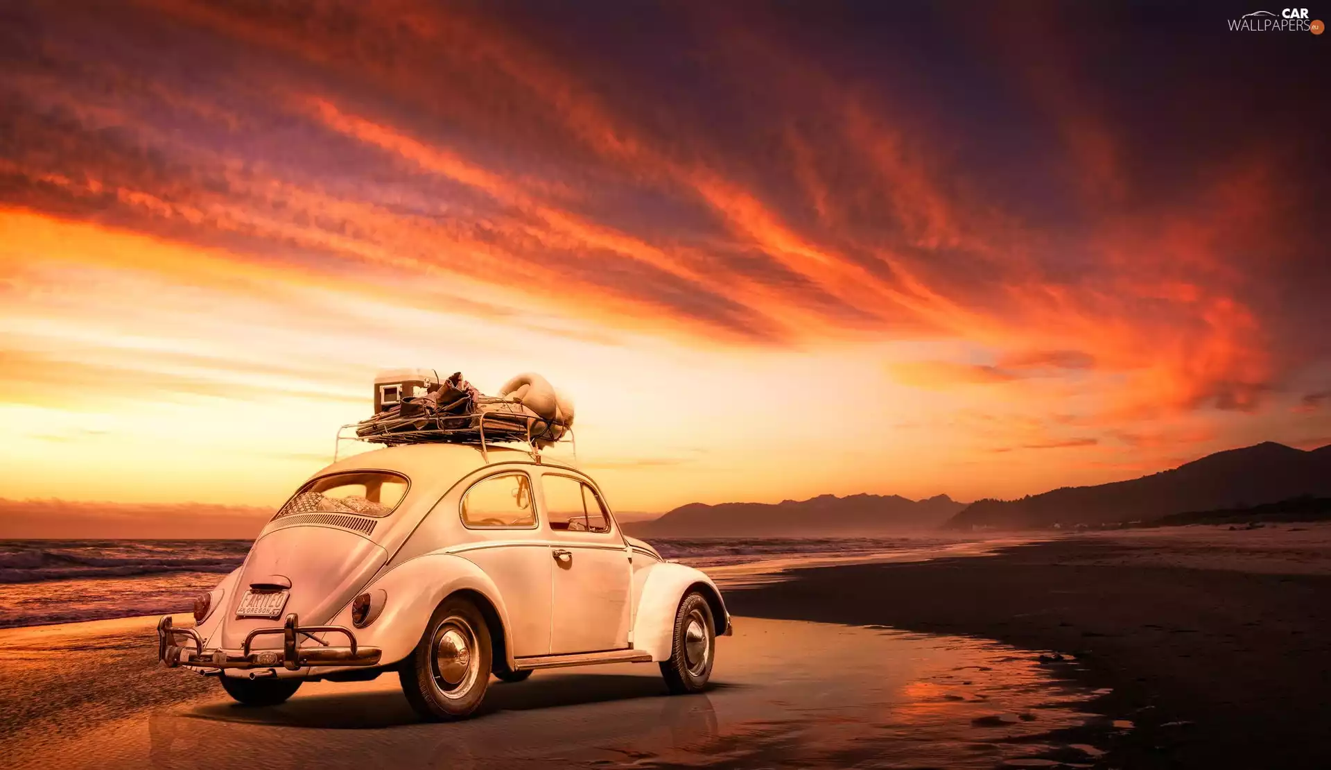 Volkswagen Beetle, west, sun