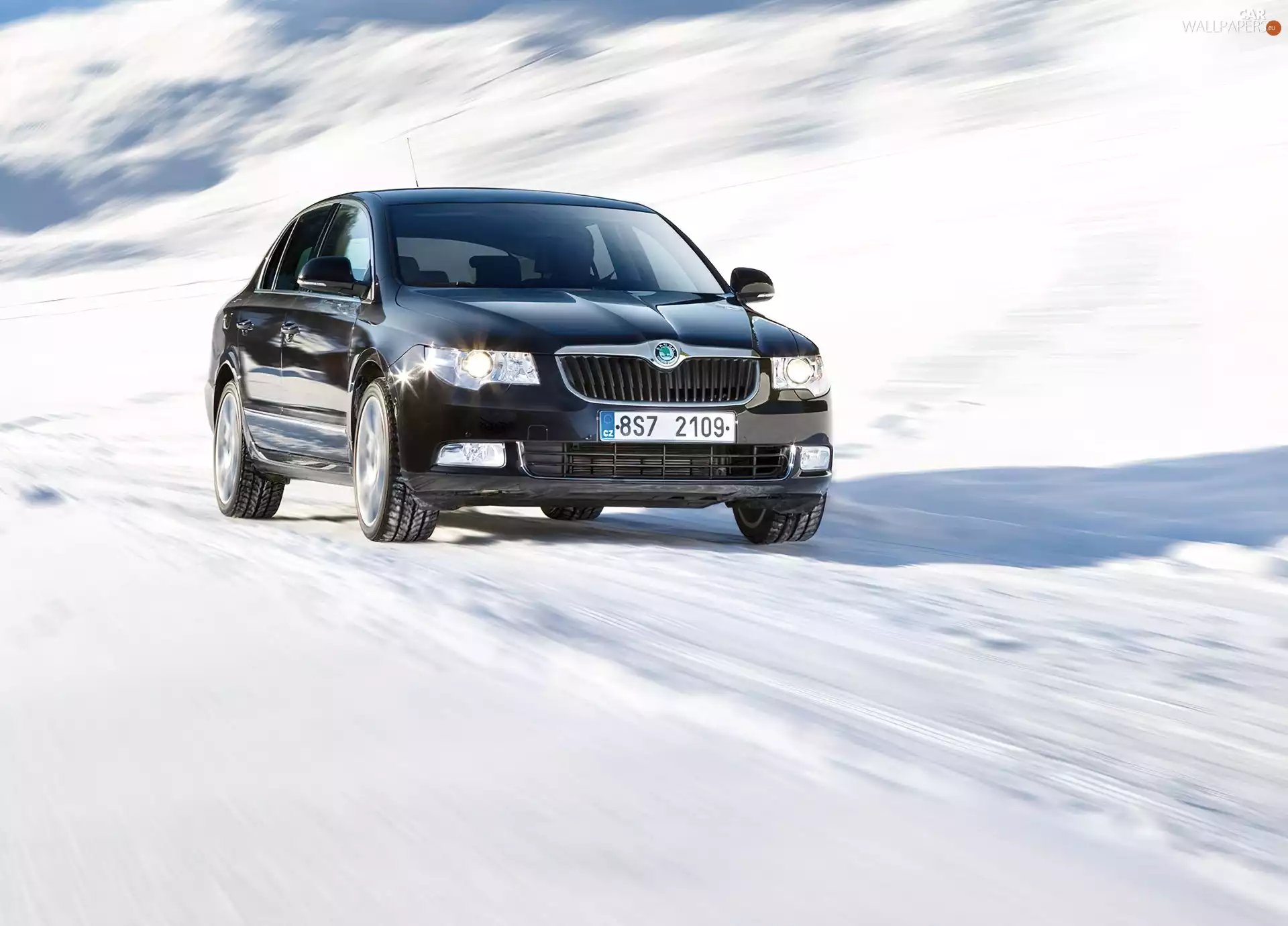 snow, black, Skoda Superb
