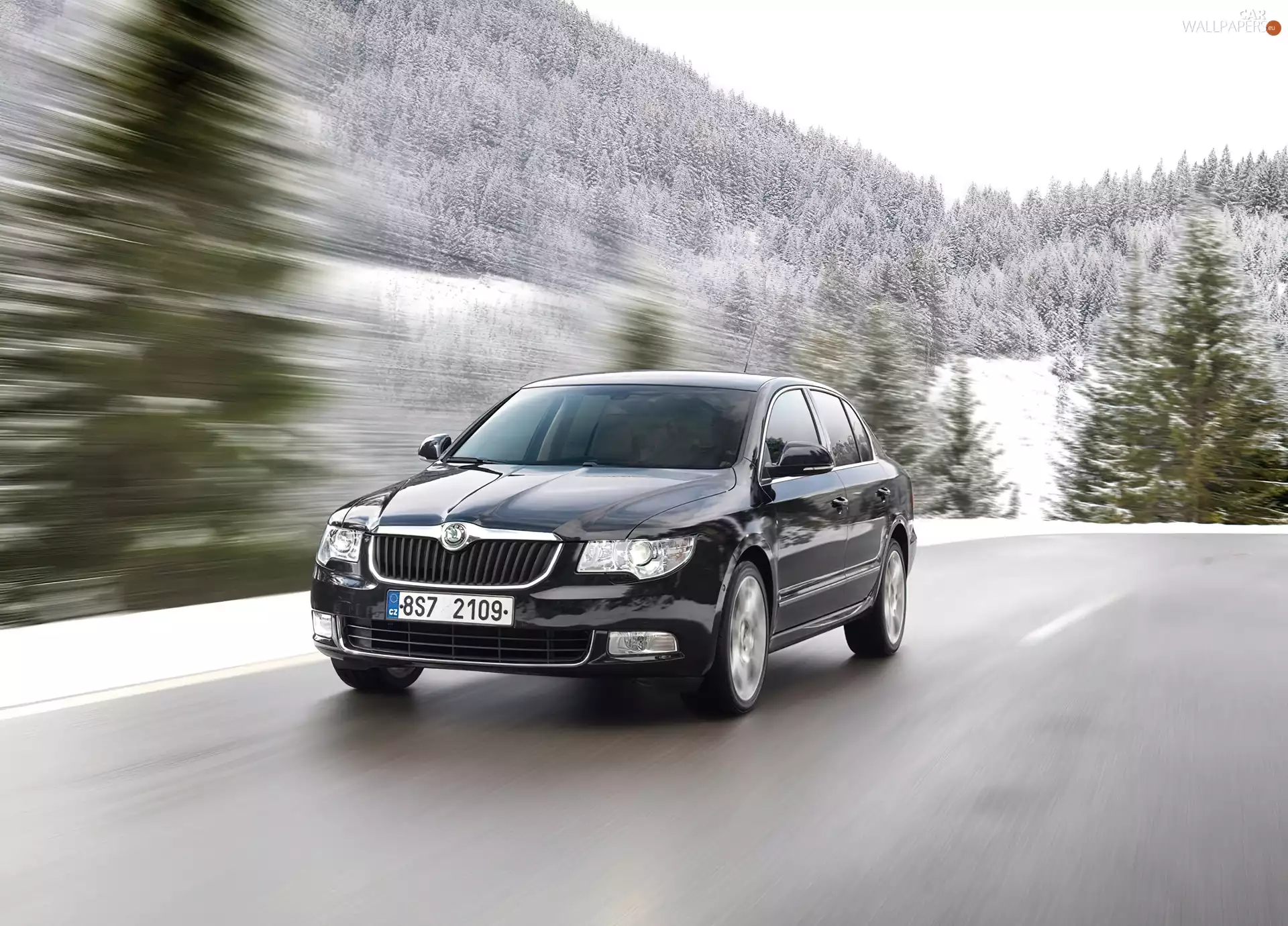 winter, black, Skoda Superb