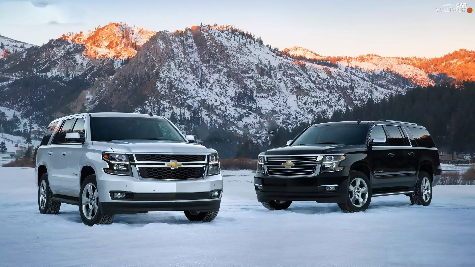 Mountains, cars, Chevrolet Tahoe, Two cars