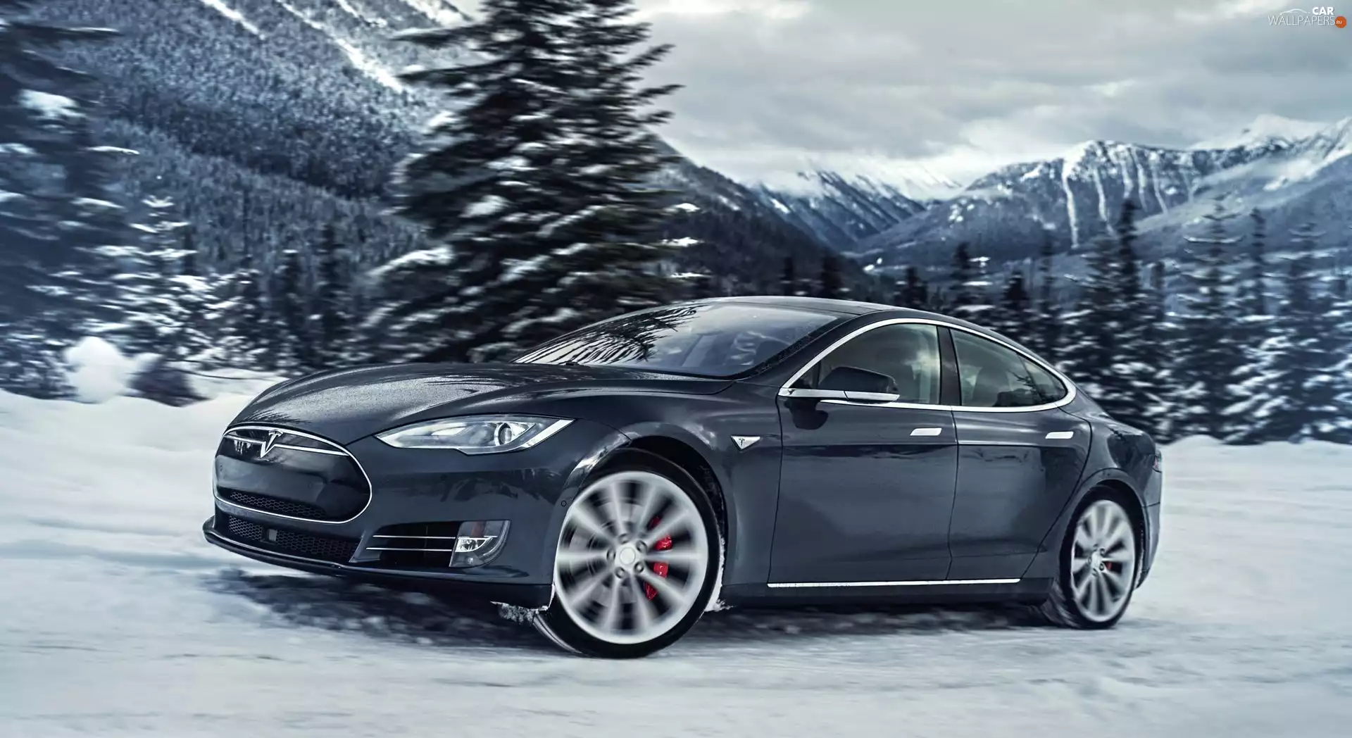 winter, Tesla S P85D, Mountains
