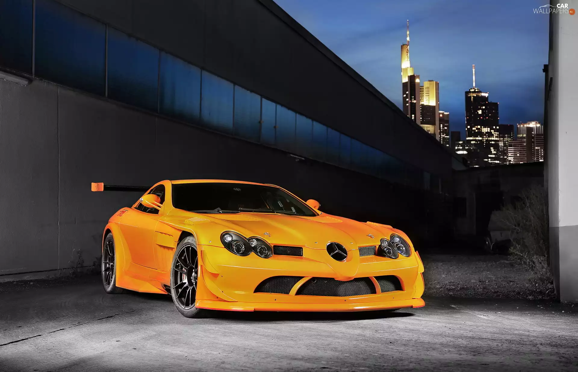 McLaren, Mercedes, skyscrapers, Town, bridge, SLR