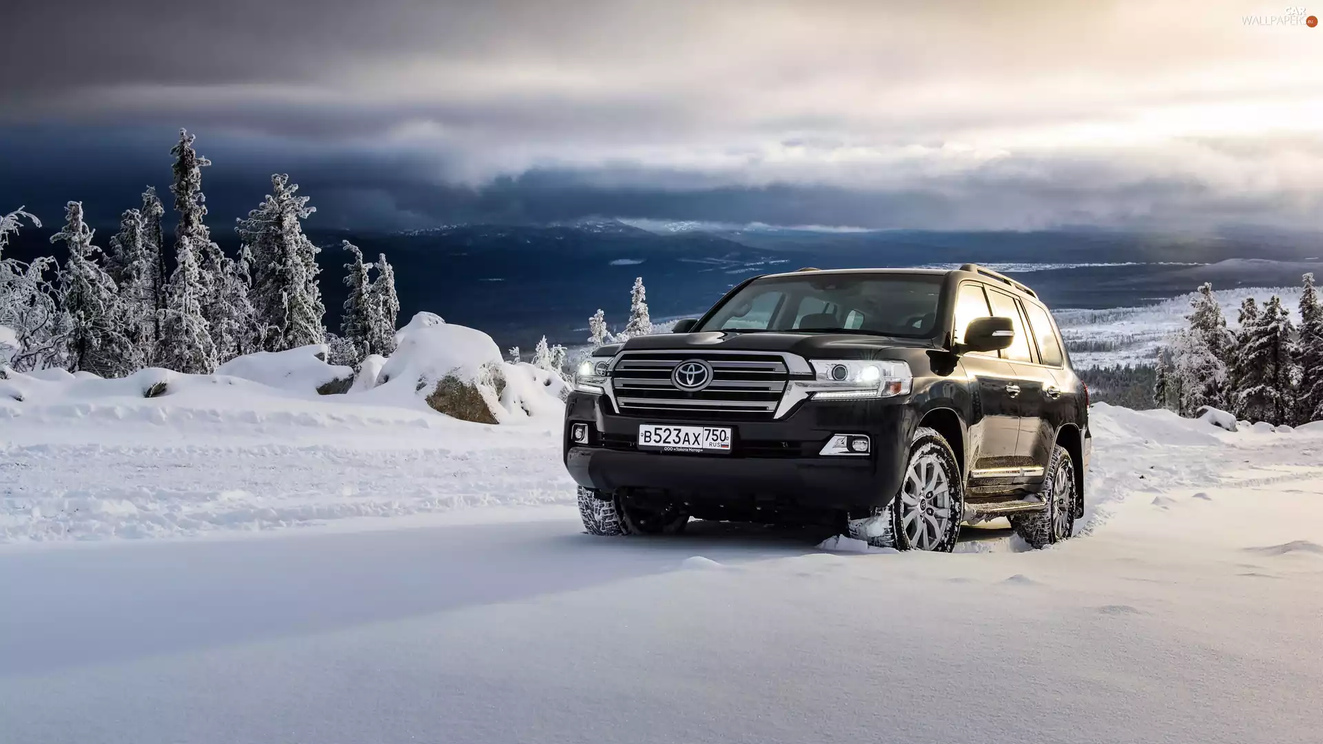 black, 2016, winter, Toyota Land Cruiser