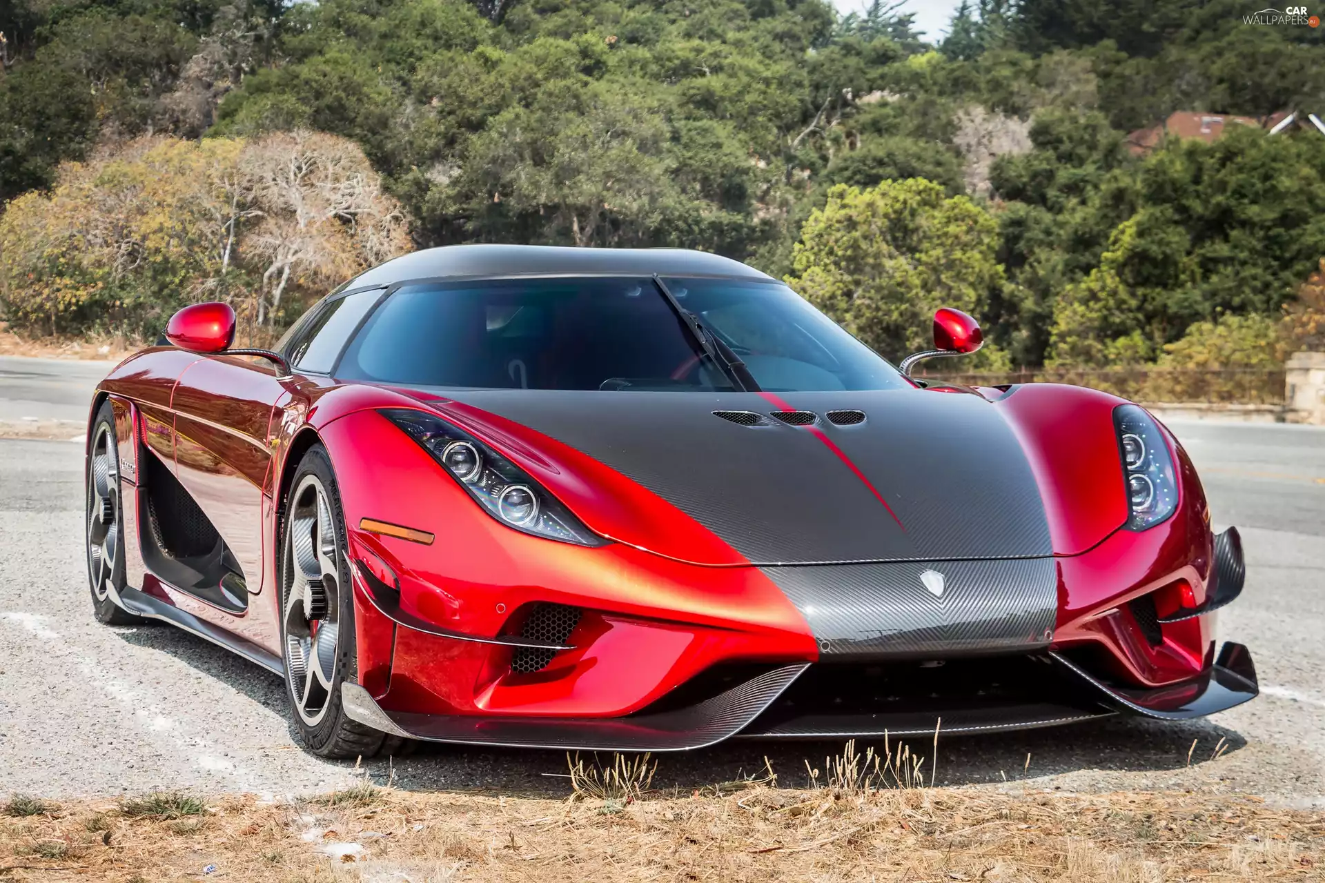 Red, trees, viewes, Koenigsegg Regera