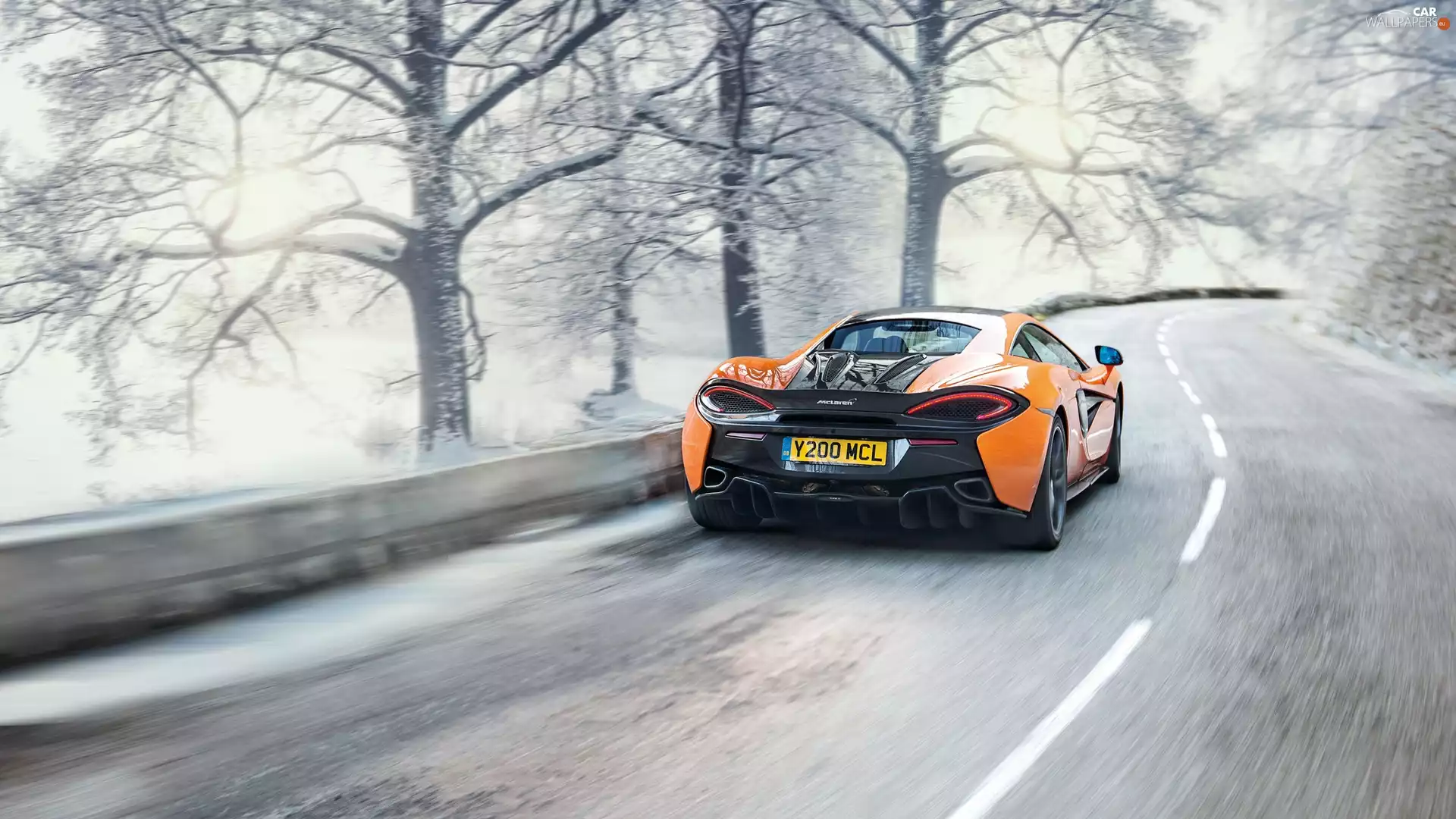 trees, 2016, winter, Snowy, McLaren 570S by Novitec, viewes, Way