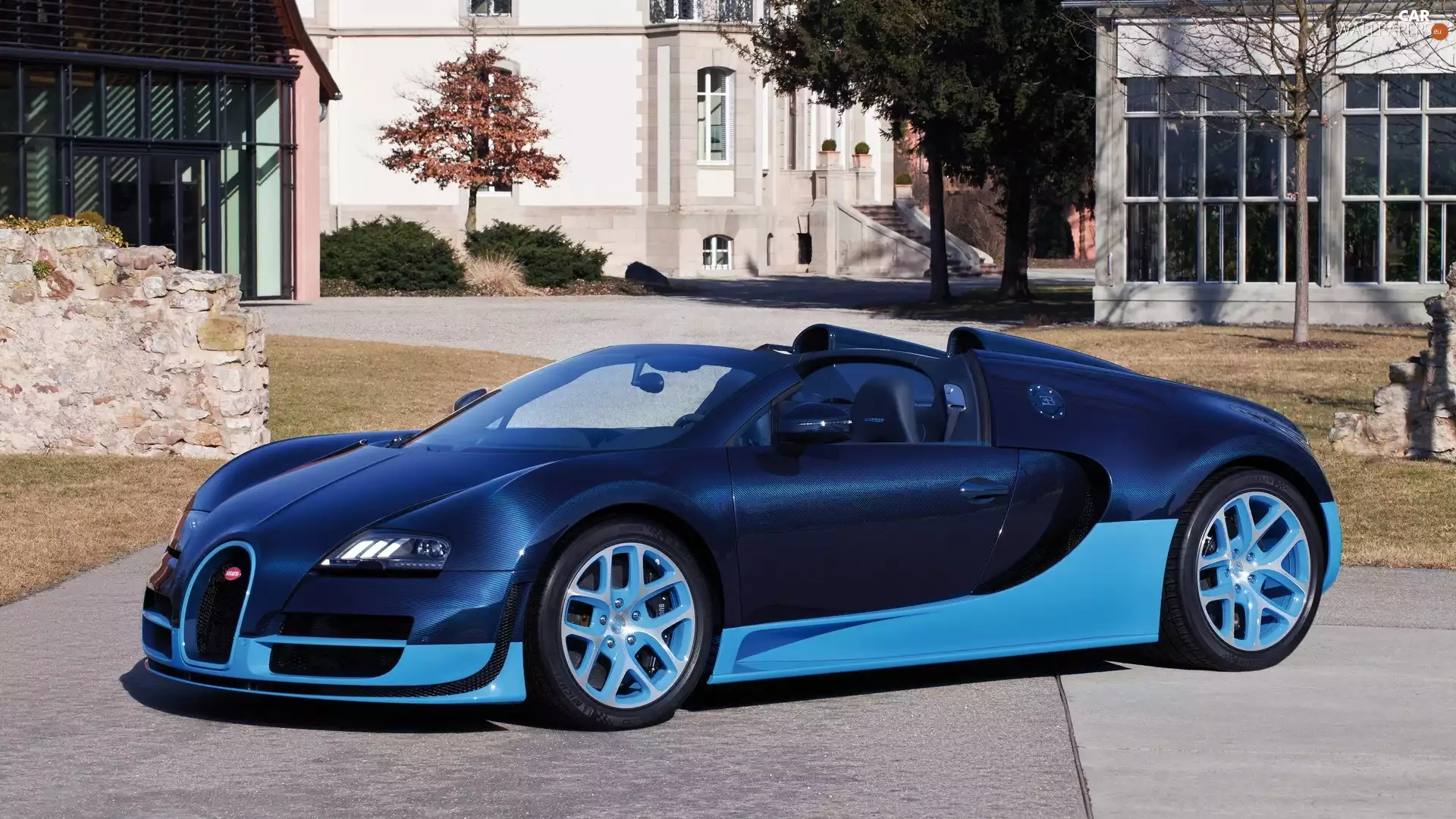 Cabriolet, blue, Bugatti Veyron Grand Sport Vitesse