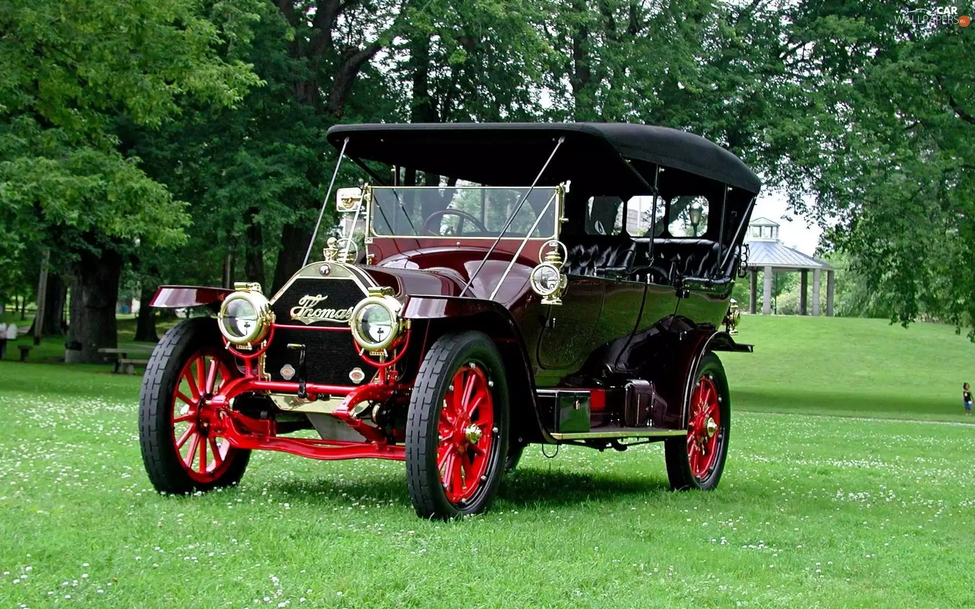 Flyer 1912, antique, trees, Thomas, Automobile, grass, viewes