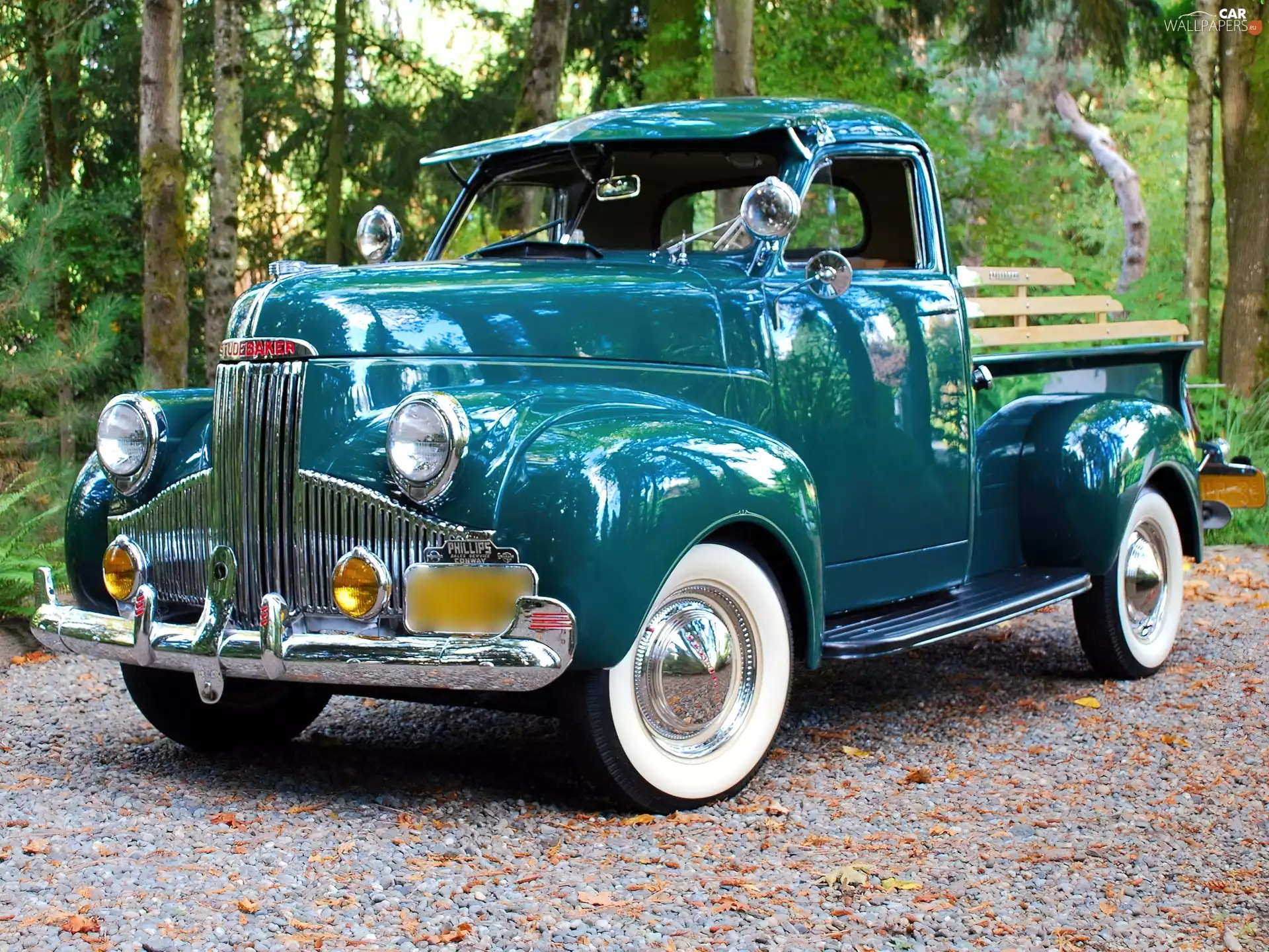 Pickup, antique, trees, viewes, Way, Studebaker