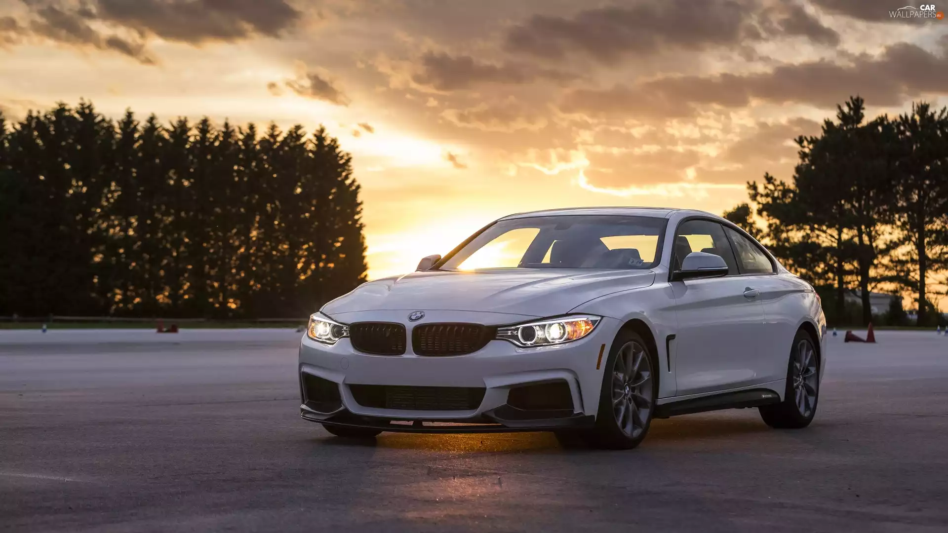 435i, Automobile, trees, viewes, Great Sunsets, BMW