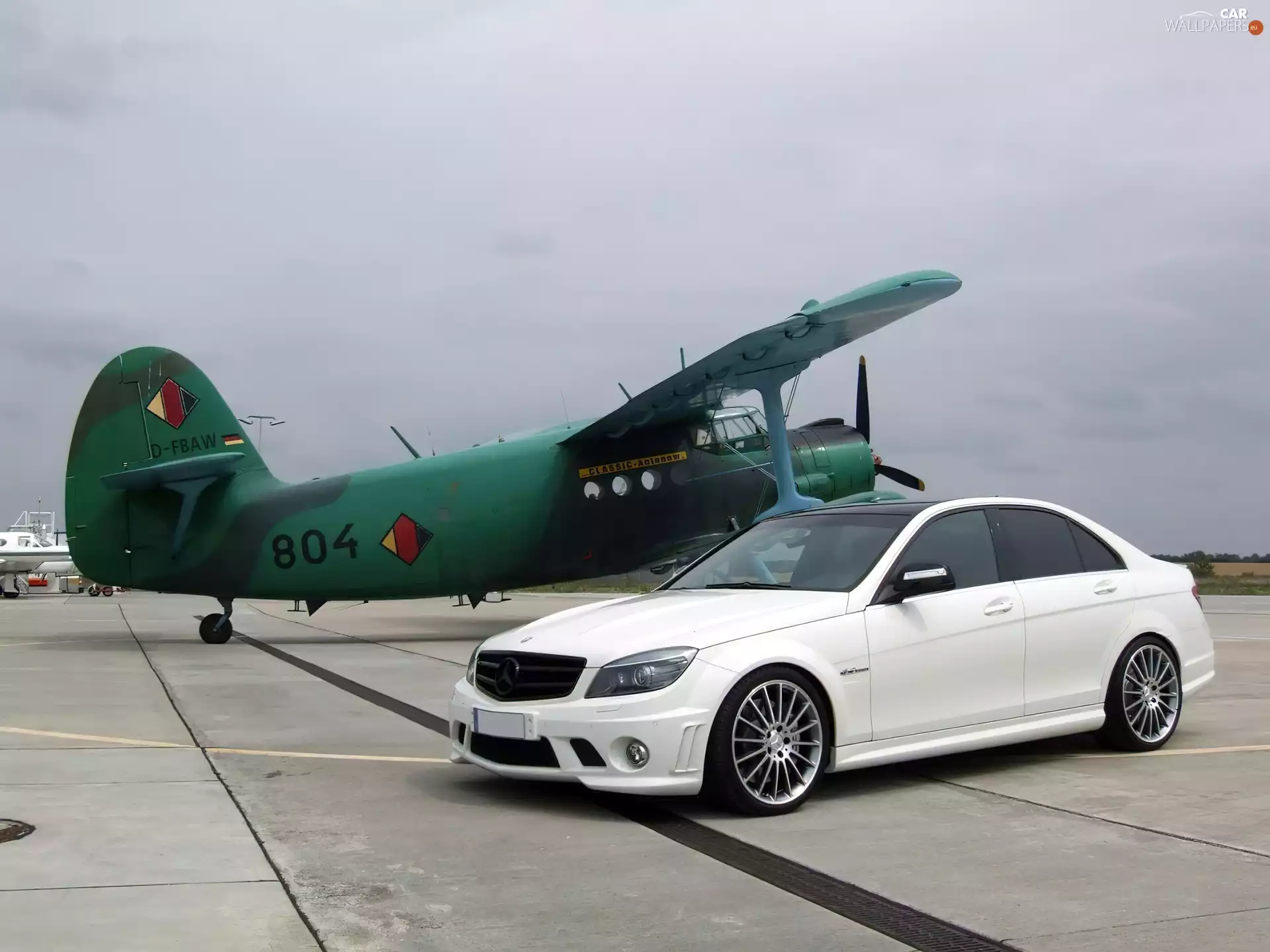 plane, W204, AMG, airport, Mercedes