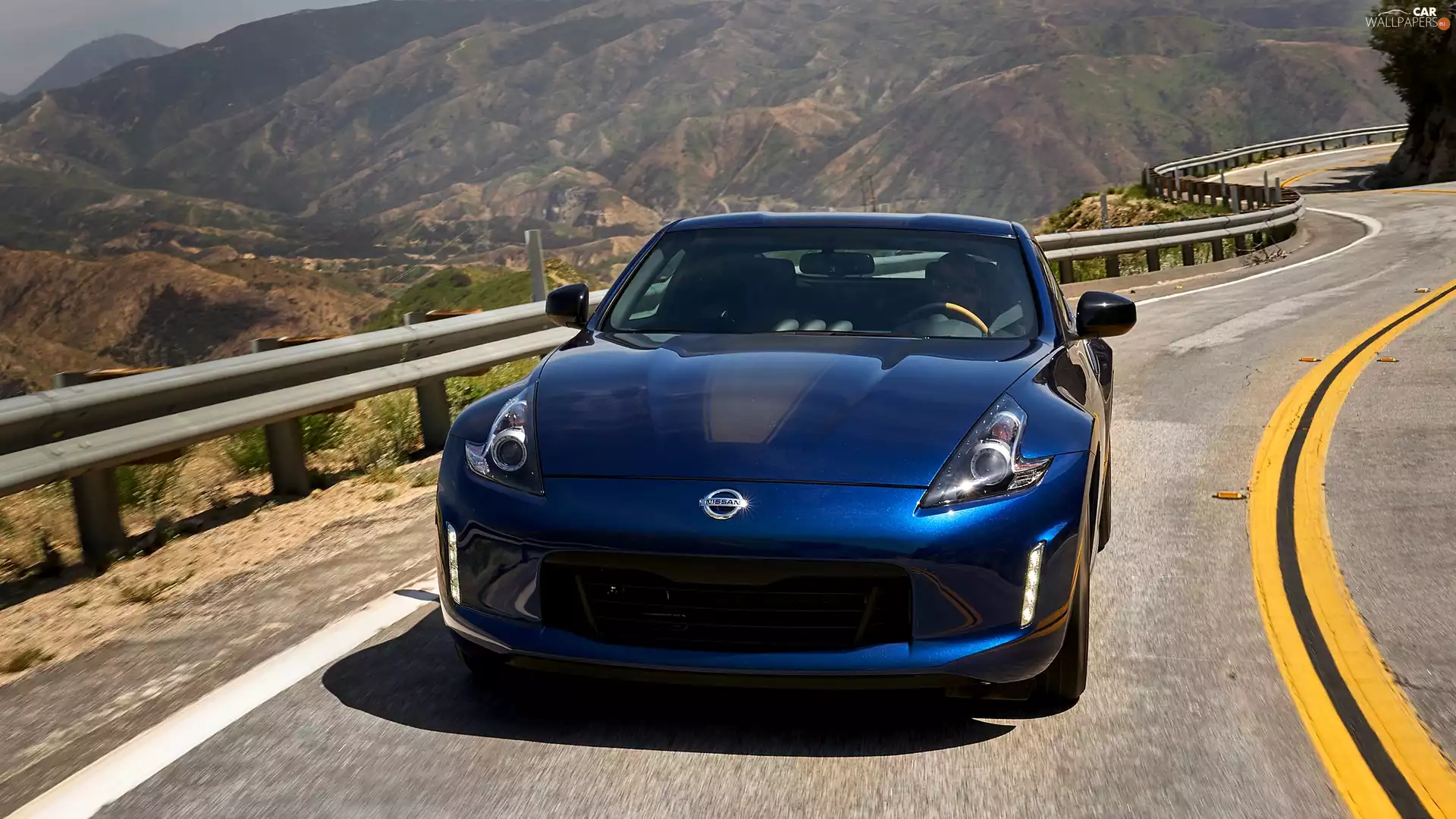 blue, Way, barriers, Nissan 370Z