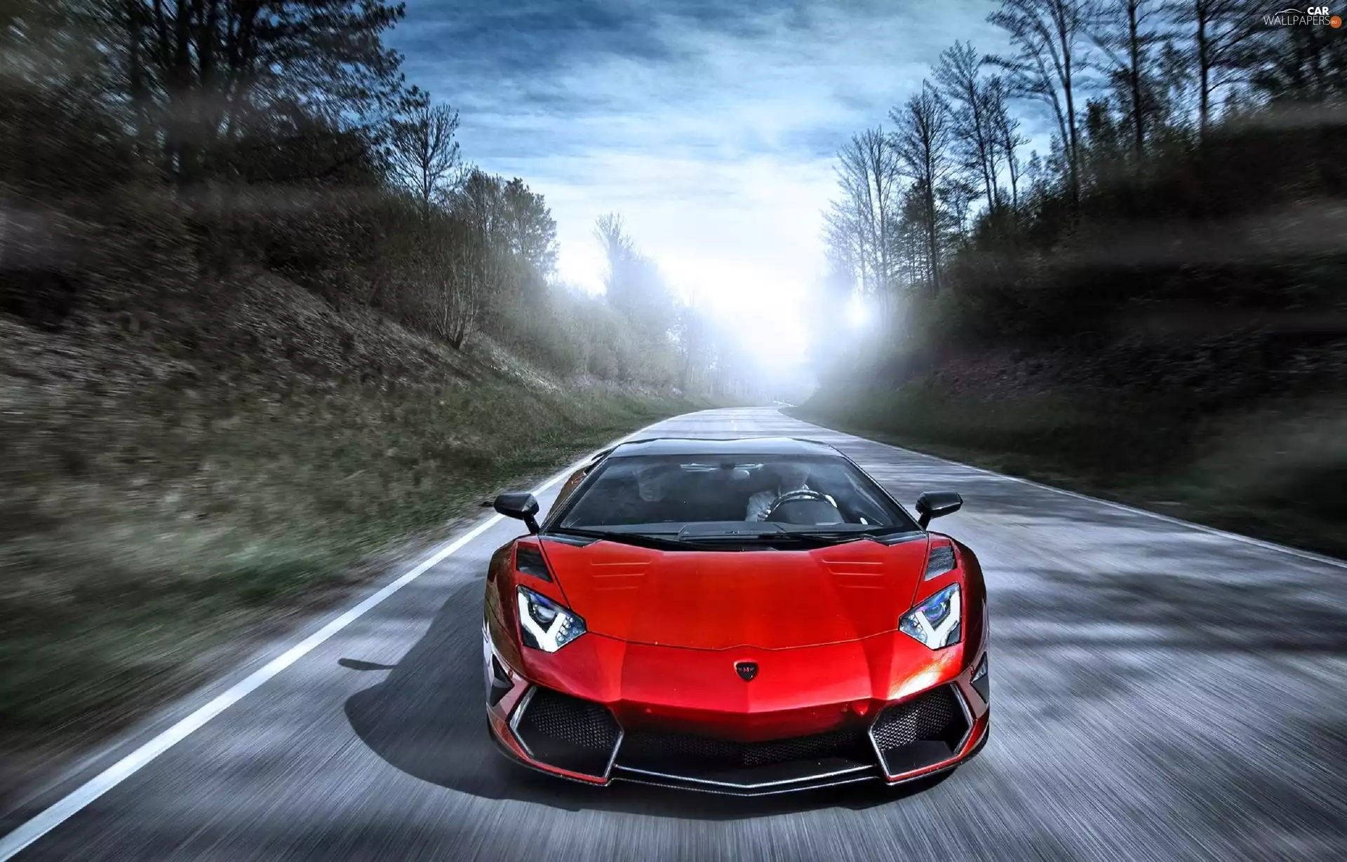 forest, Lamborghini Aventador, Way