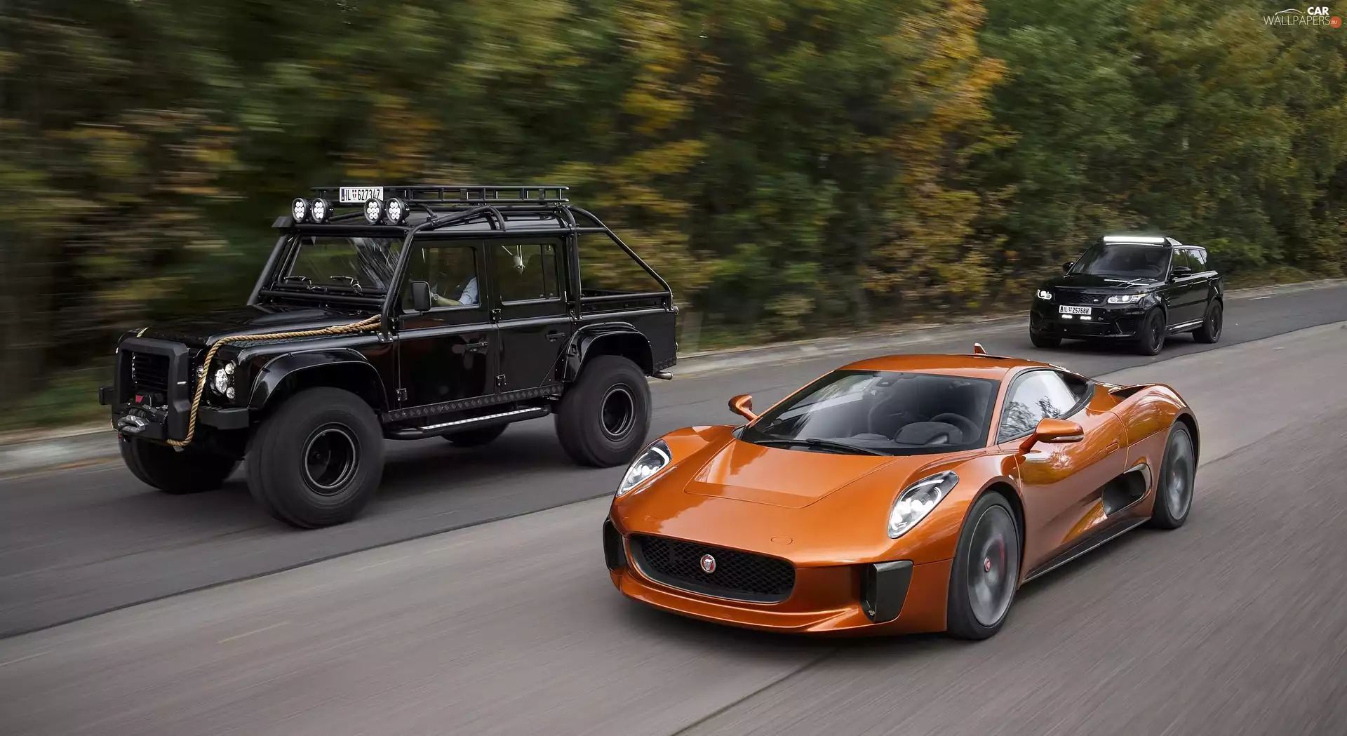 Three, CX, trees, Way, Jaguar, cars, viewes