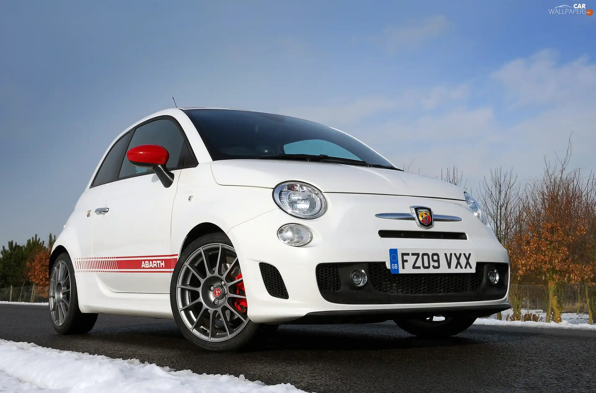 White, snow, winter, Abarth 500