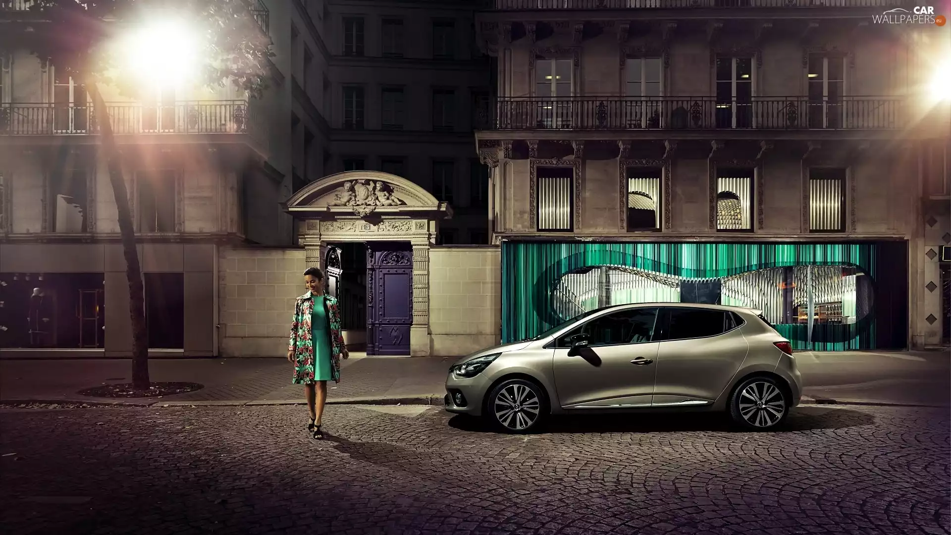 Street, Renault, evening, Women, Houses, Clio