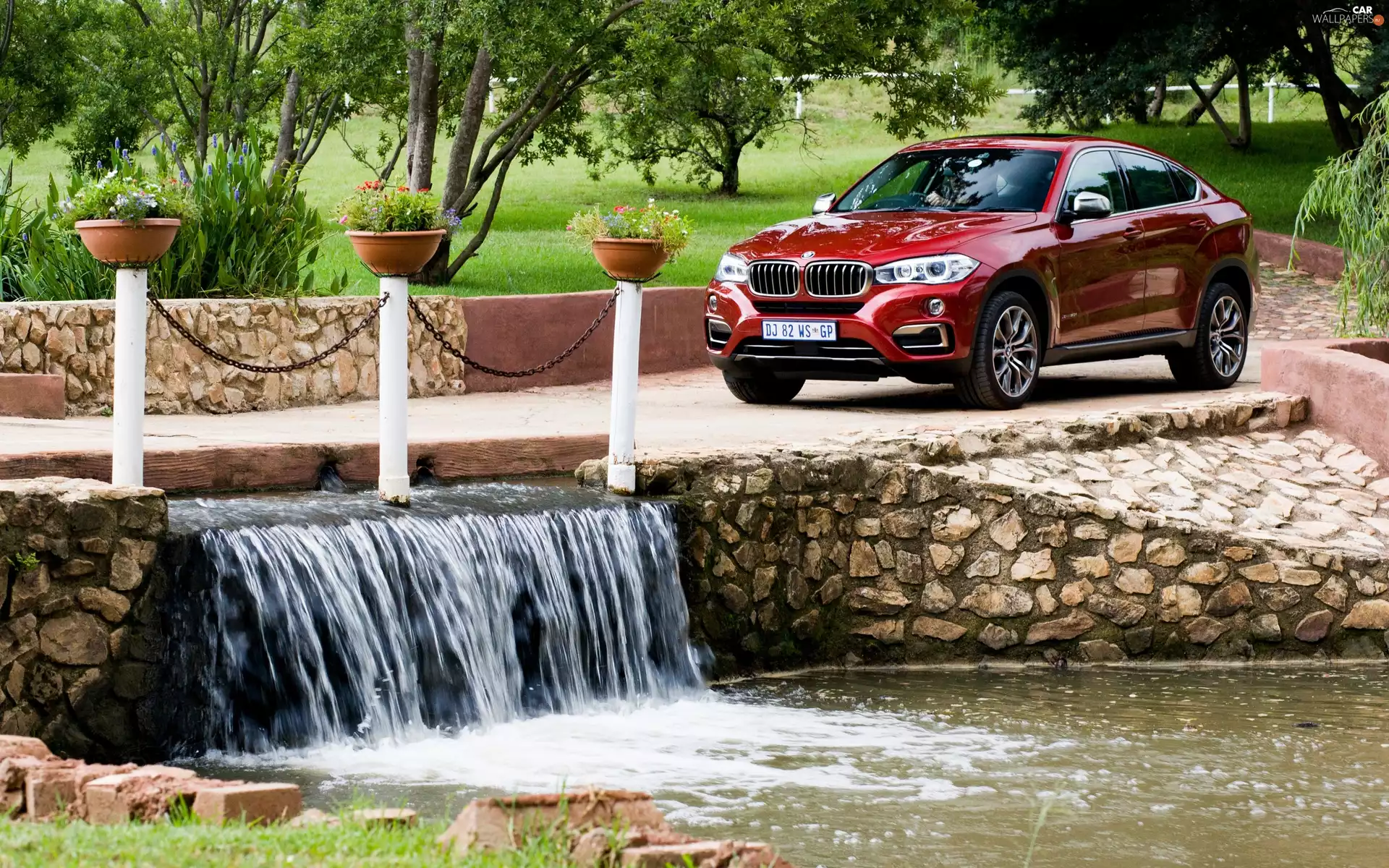 BMW, X6, waterfall, green, Park