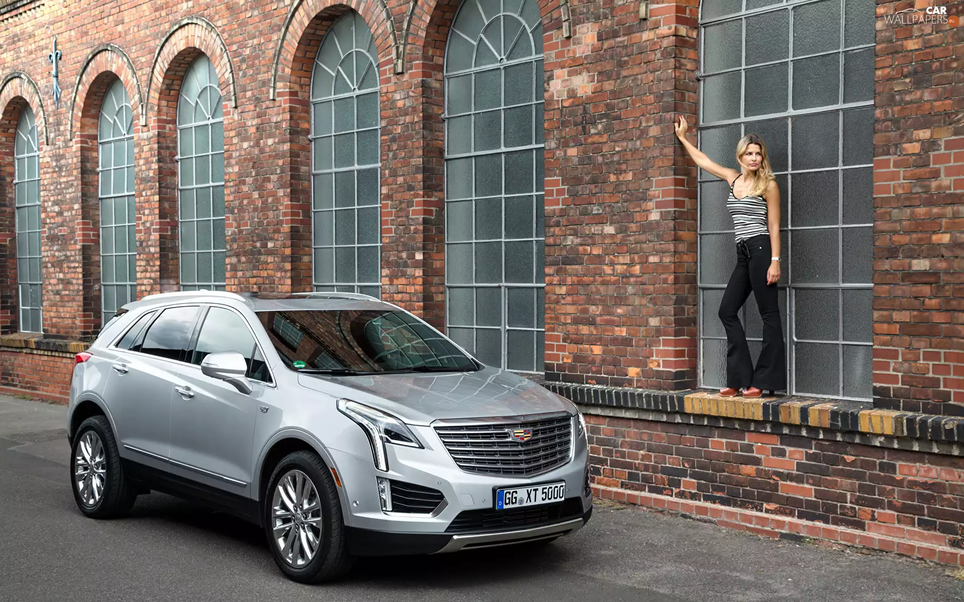 Windows, Women, Cadillac XTS, wall, silver