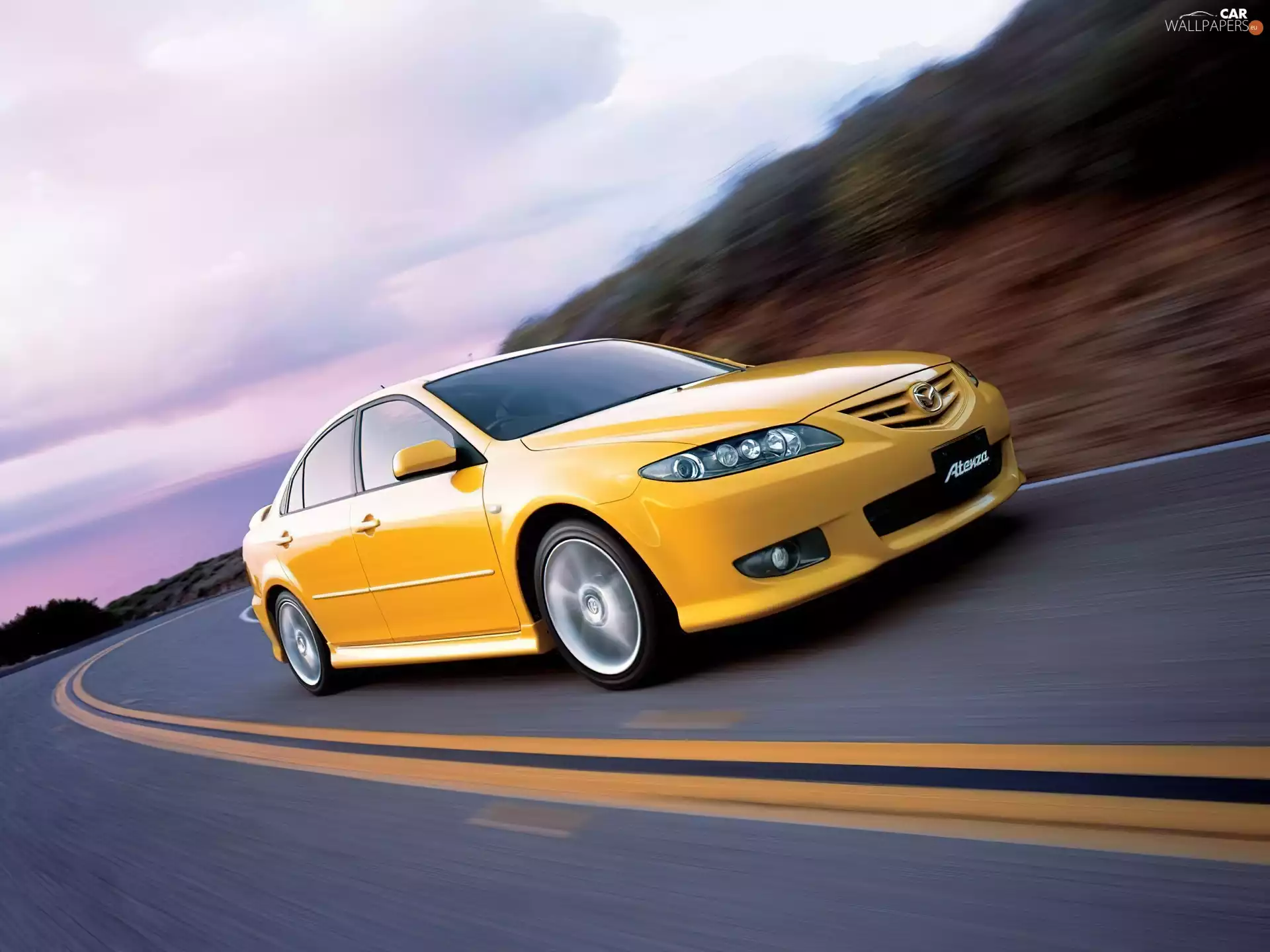 Street, Yellow Honda, Mazda 6