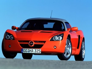 Red opel on a blue background