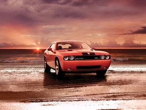 sea, Dodge Challenger, Beaches