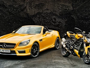 Motorcycle Ducati Streetfighter 848, Yellow, Mercedes-Benz AMG R172 SLK 55