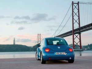 bridge, Blue New Beetle, wharf
