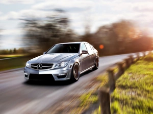 Way, motion, Mercedes, C63 AMG, Automobile